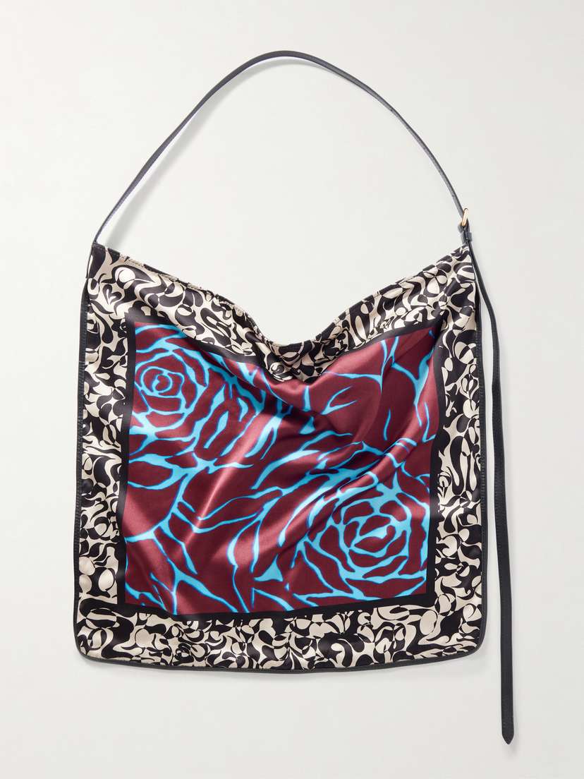 Dries Van Noten Leather-trimmed Printed Satin Tote
