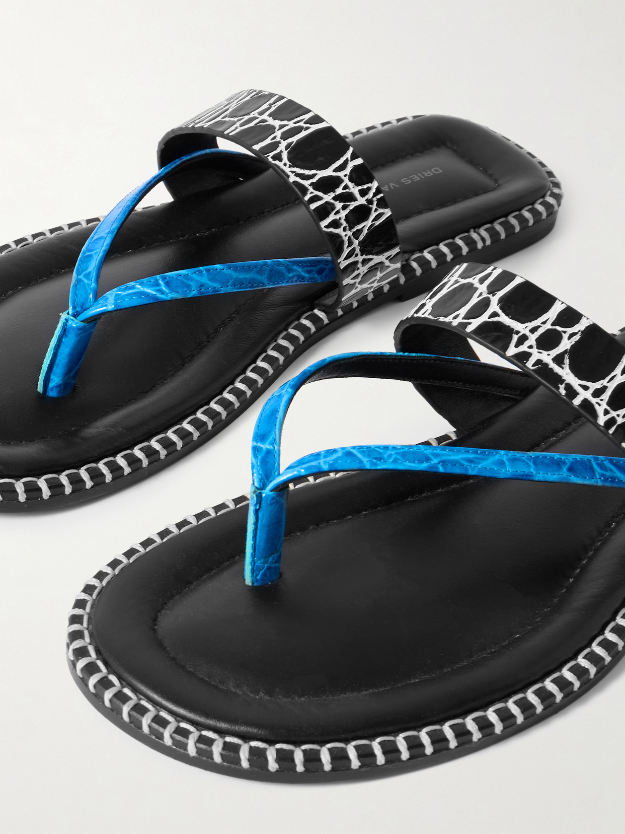 Whipstitched Croc-Effect Sandals