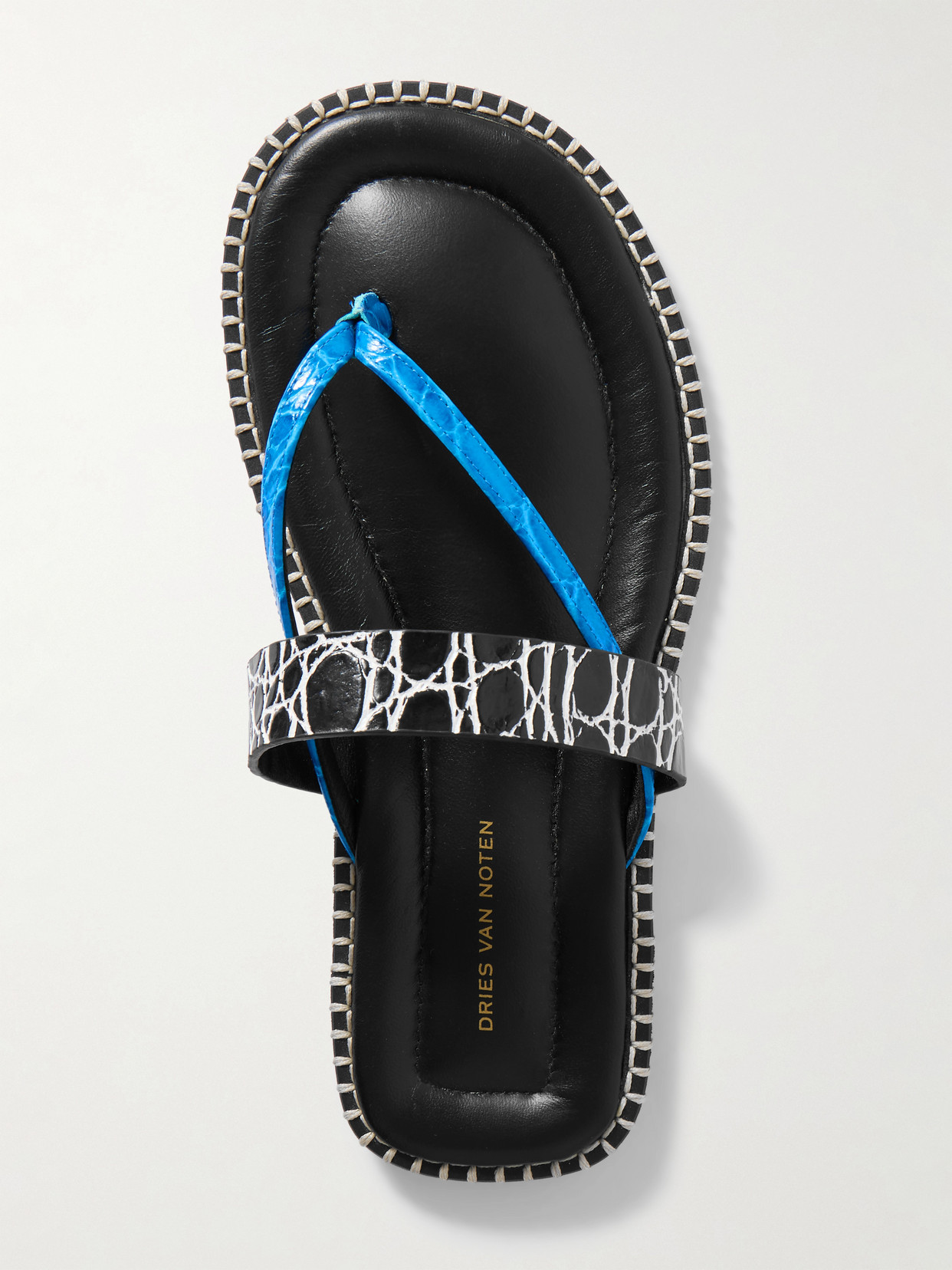 Whipstitched Croc-Effect Sandals