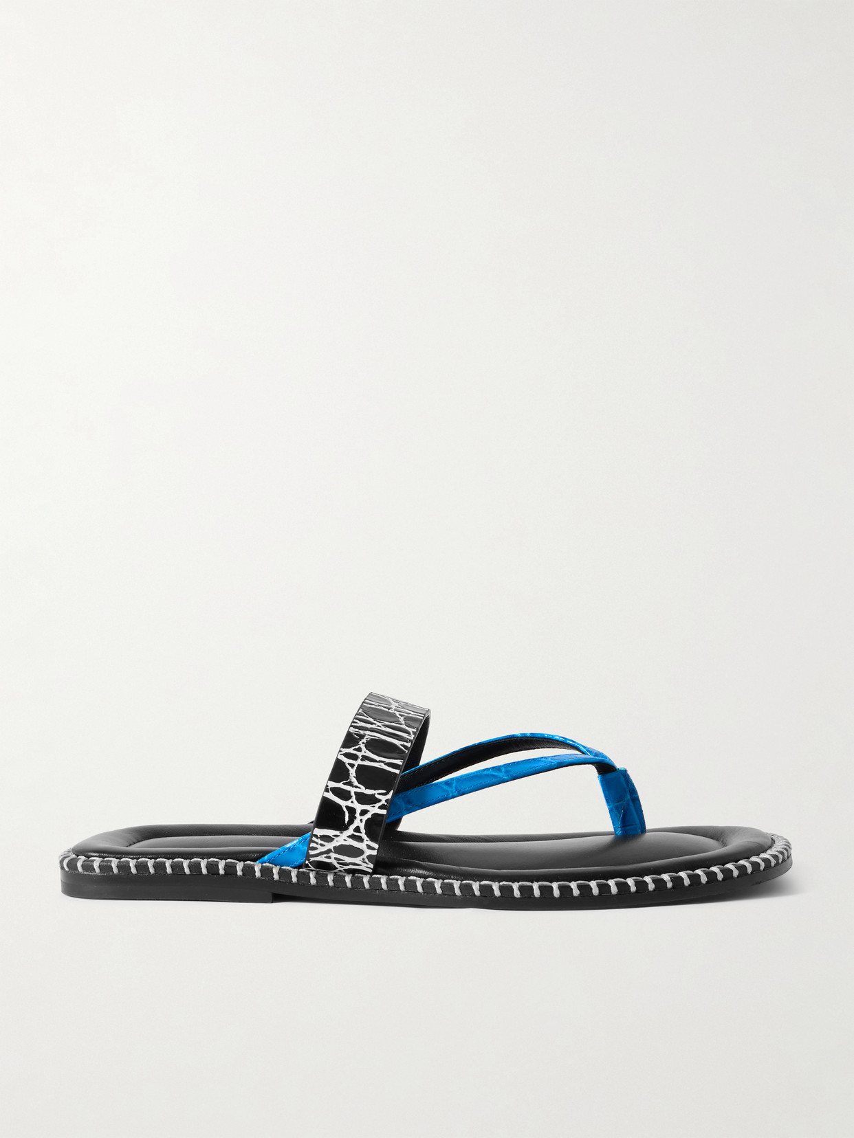 Whipstitched Croc-Effect Sandals
