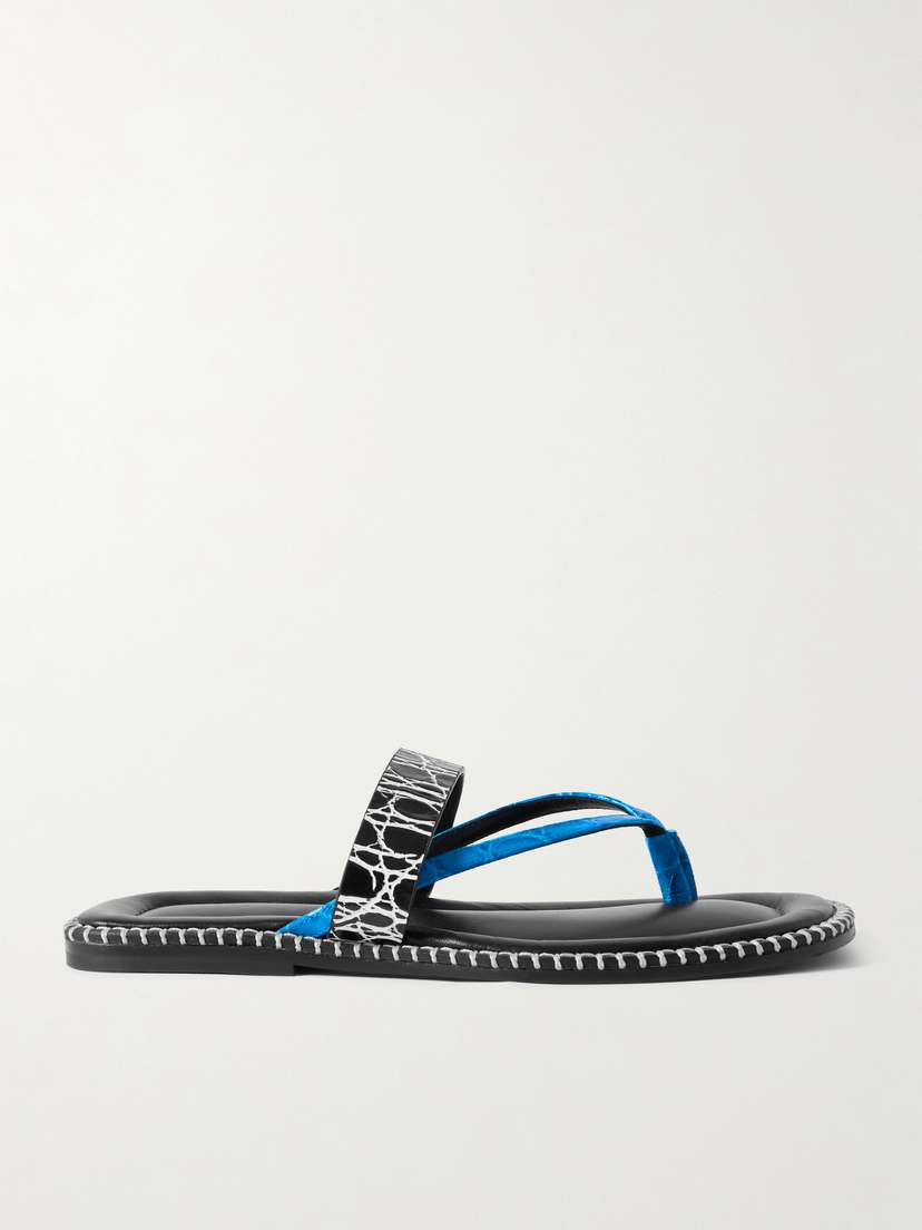 Dries Van Noten Whipstitched Croc-effect Leather Sandals