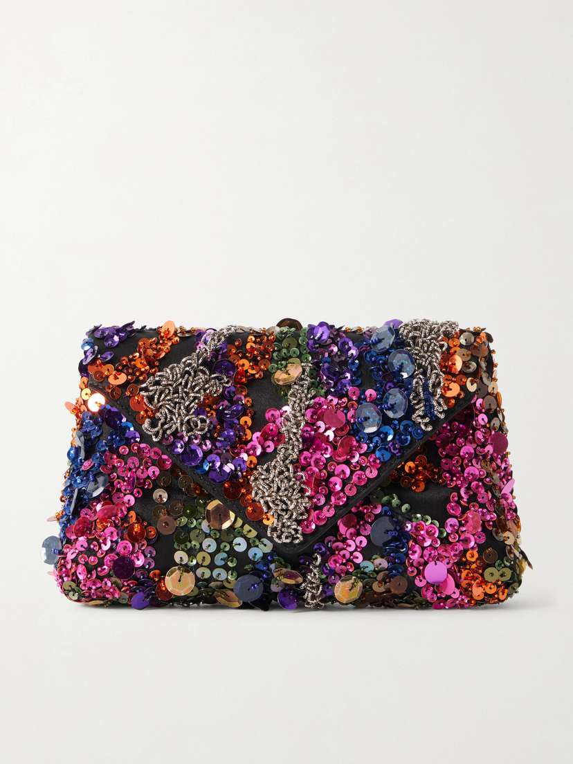 Dries Van Noten Sequin And Bead-embellished Satin Clutch