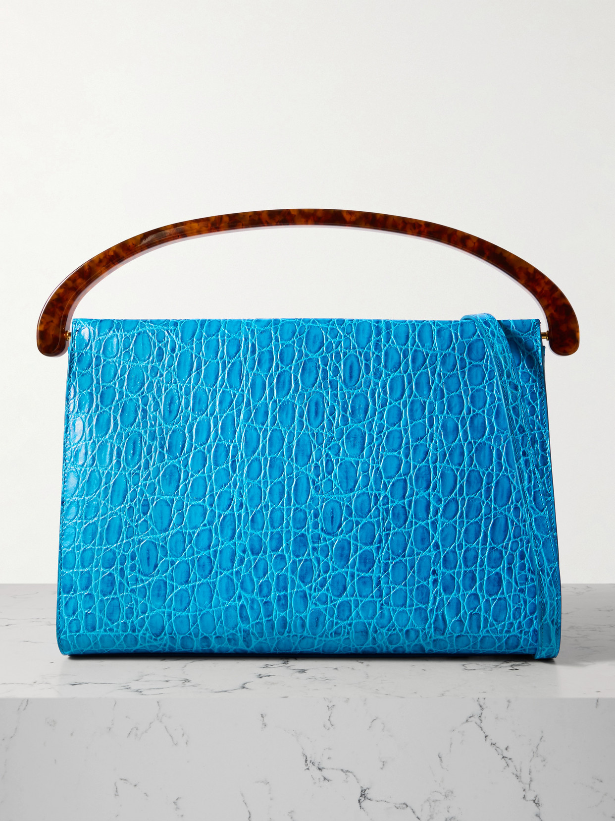 Dries Van Noten Croc-effect Leather Shoulder Bag In Blue