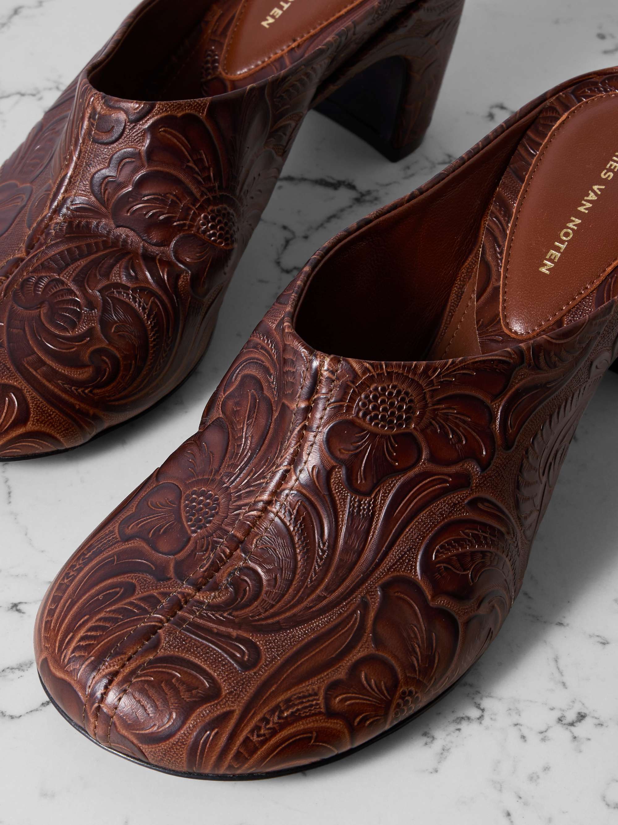 DRIES VAN NOTEN Embossed leather mules | NET-A-PORTER