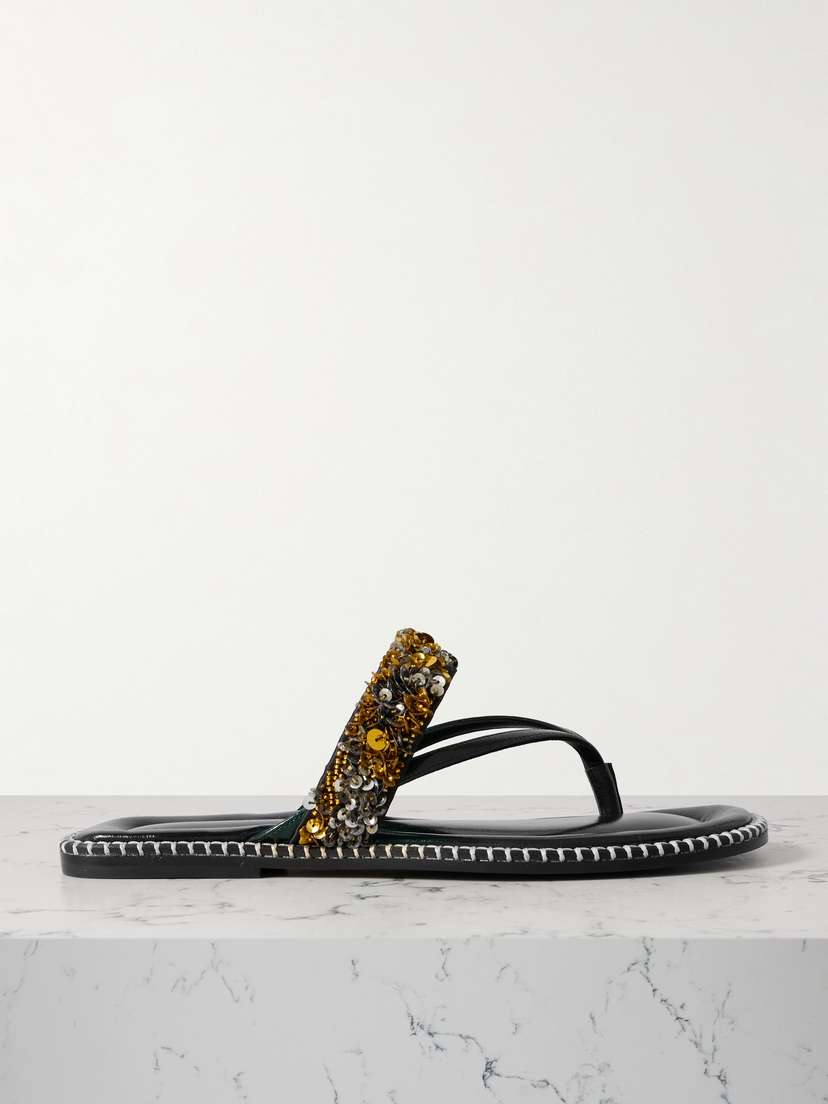 Dries Van Noten Embellished Whipstitched Leather Sandals