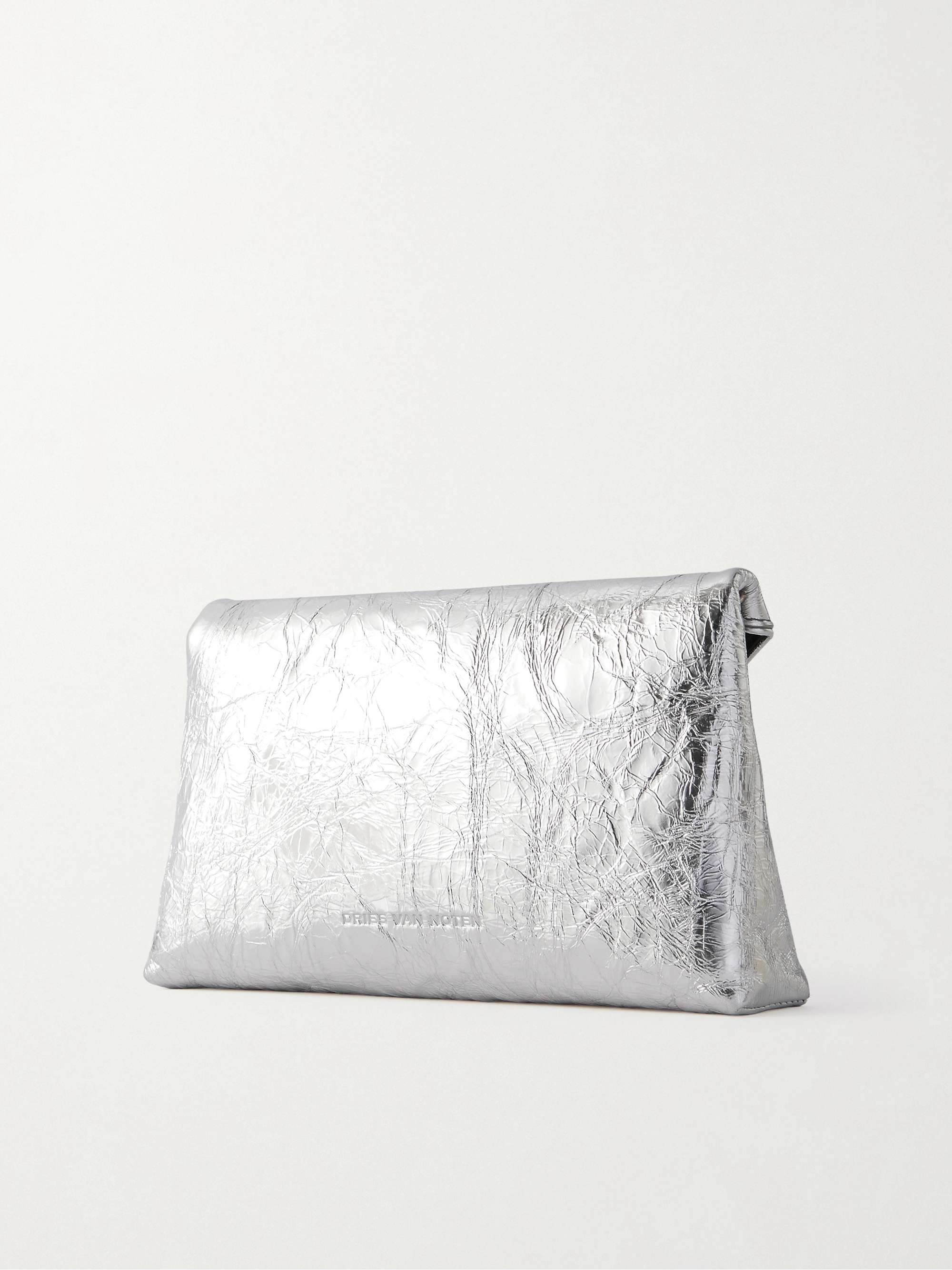 DRIES VAN NOTEN Metallic crinkled-leather clutch | NET-A-PORTER