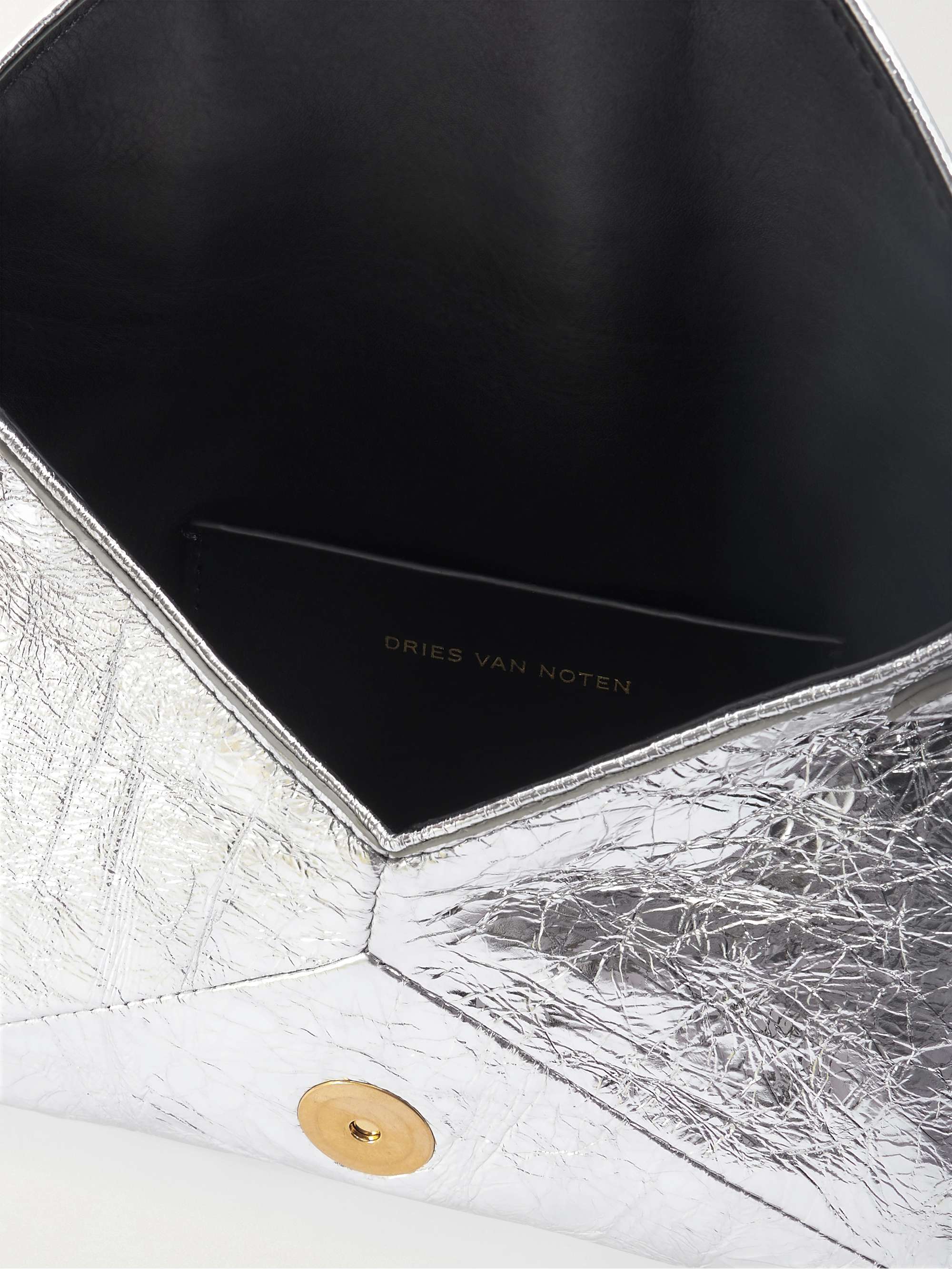 DRIES VAN NOTEN Metallic crinkled-leather clutch | NET-A-PORTER
