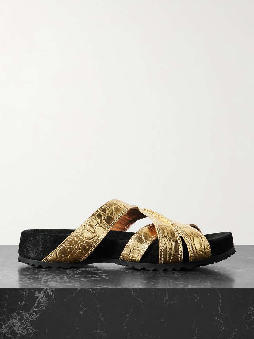 Dries Van Noten Metallic Croc-effect Leather Sandals