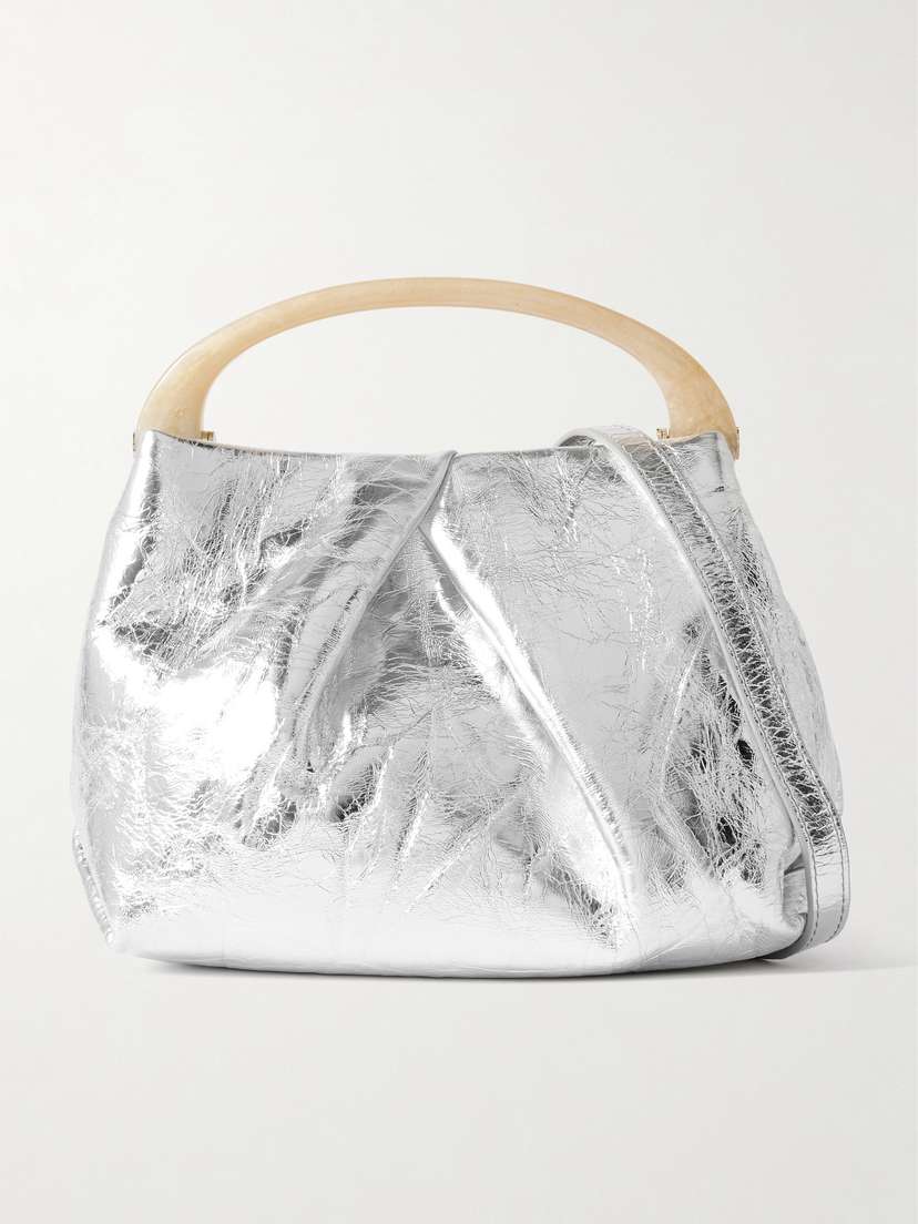 Dries Van Noten Pleated Metallic Crinkled-leather Shoulder Bag