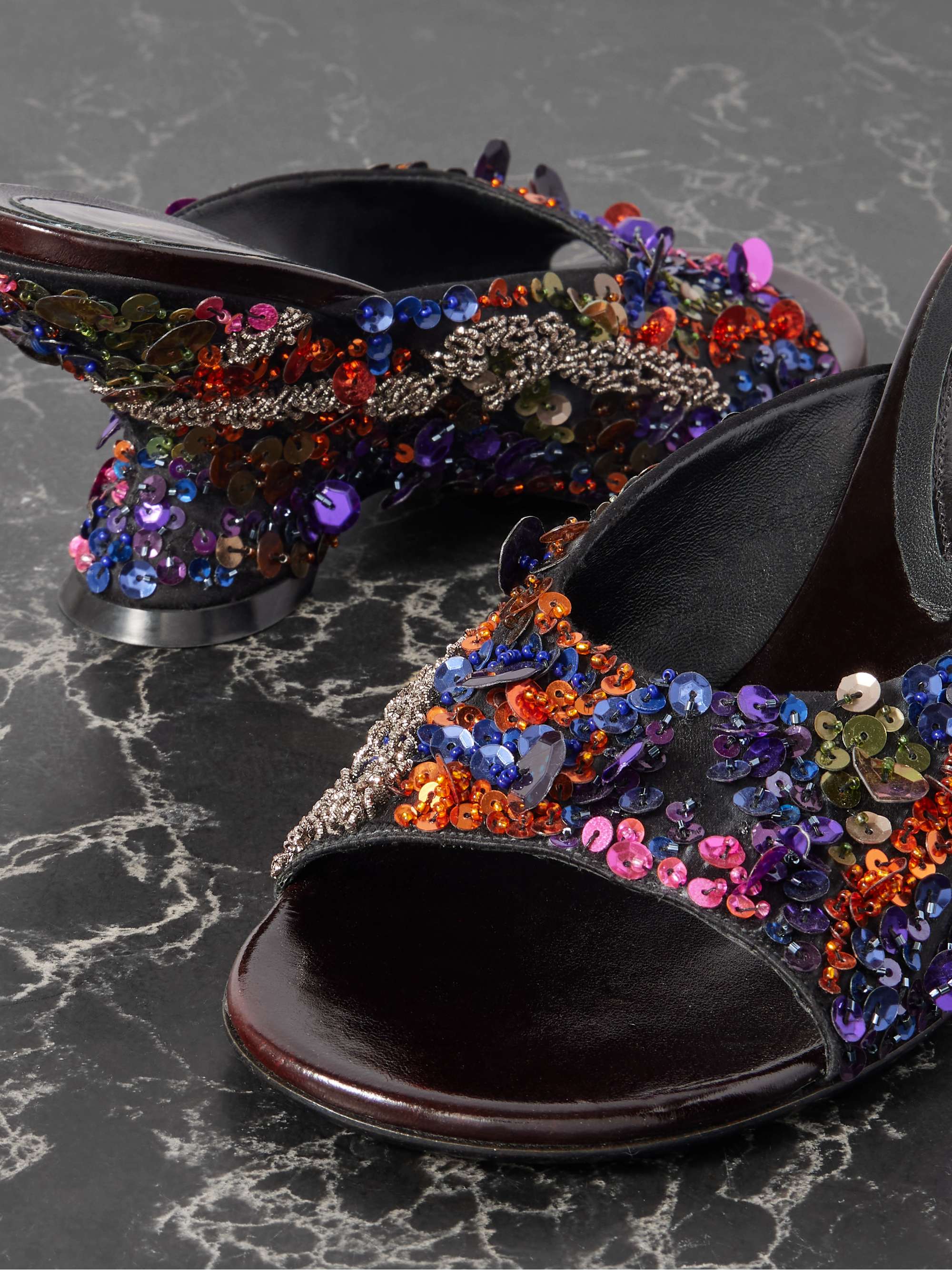 DRIES VAN NOTEN カーフヘア　サンダル　ミュール　41 DRIES VAN NOTEN Embellished satin mules | NET-A-PORTER