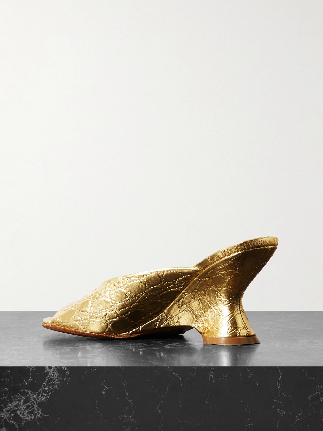 Metallic Croc-Effect Leather Mules