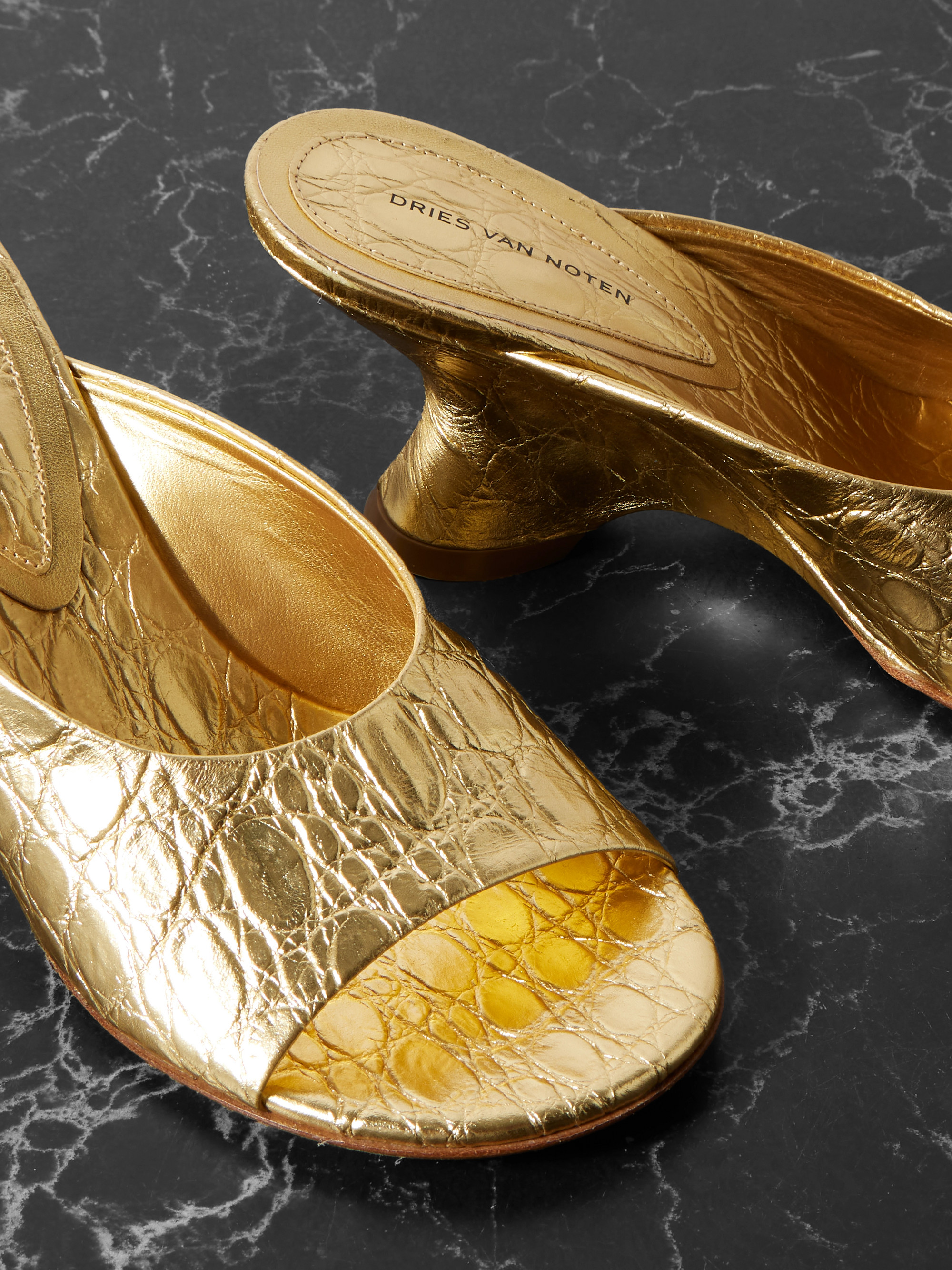 Dries Van Noten - Metallic croc-effect leather mules | Plush