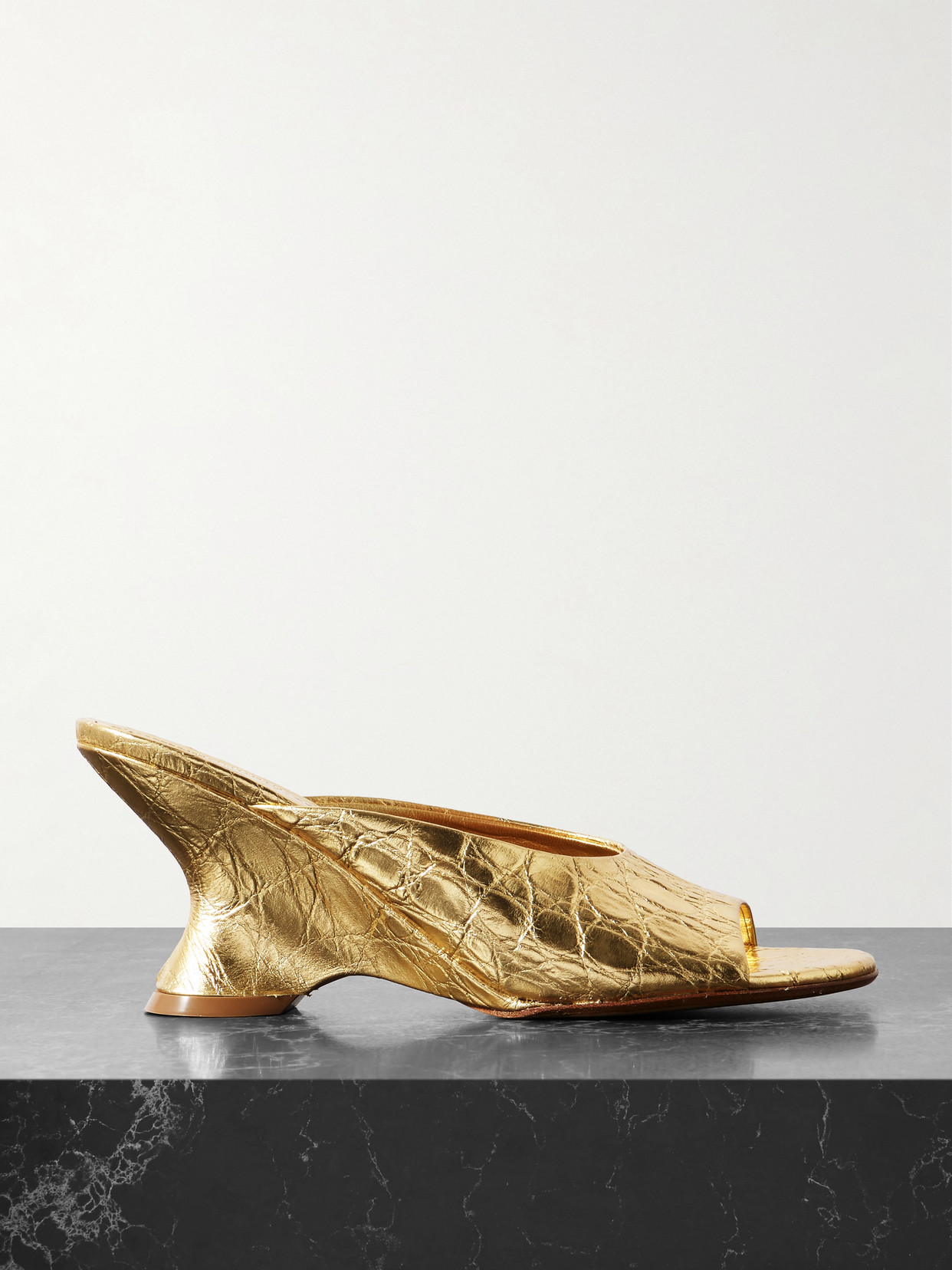Metallic Croc-Effect Leather Mules