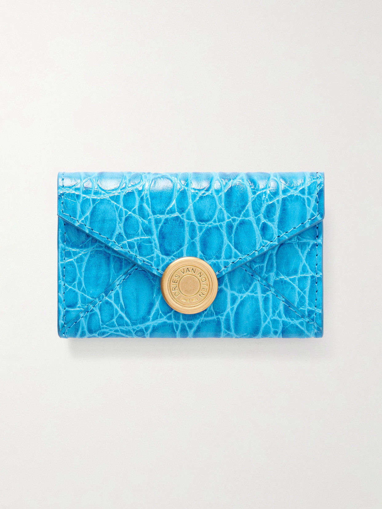 Dries Van Noten Textured Metallic Croc-effect Leather Wallet In Blue