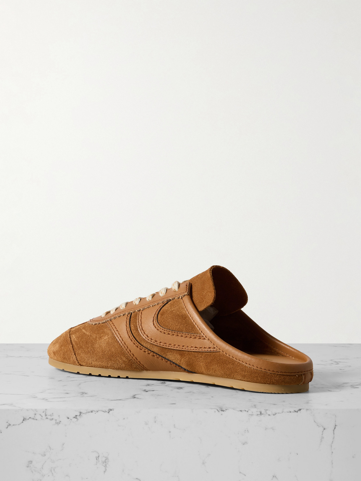 Dries Van Noten Suede Mules Rubber Sole Stitch Detailing In Brown