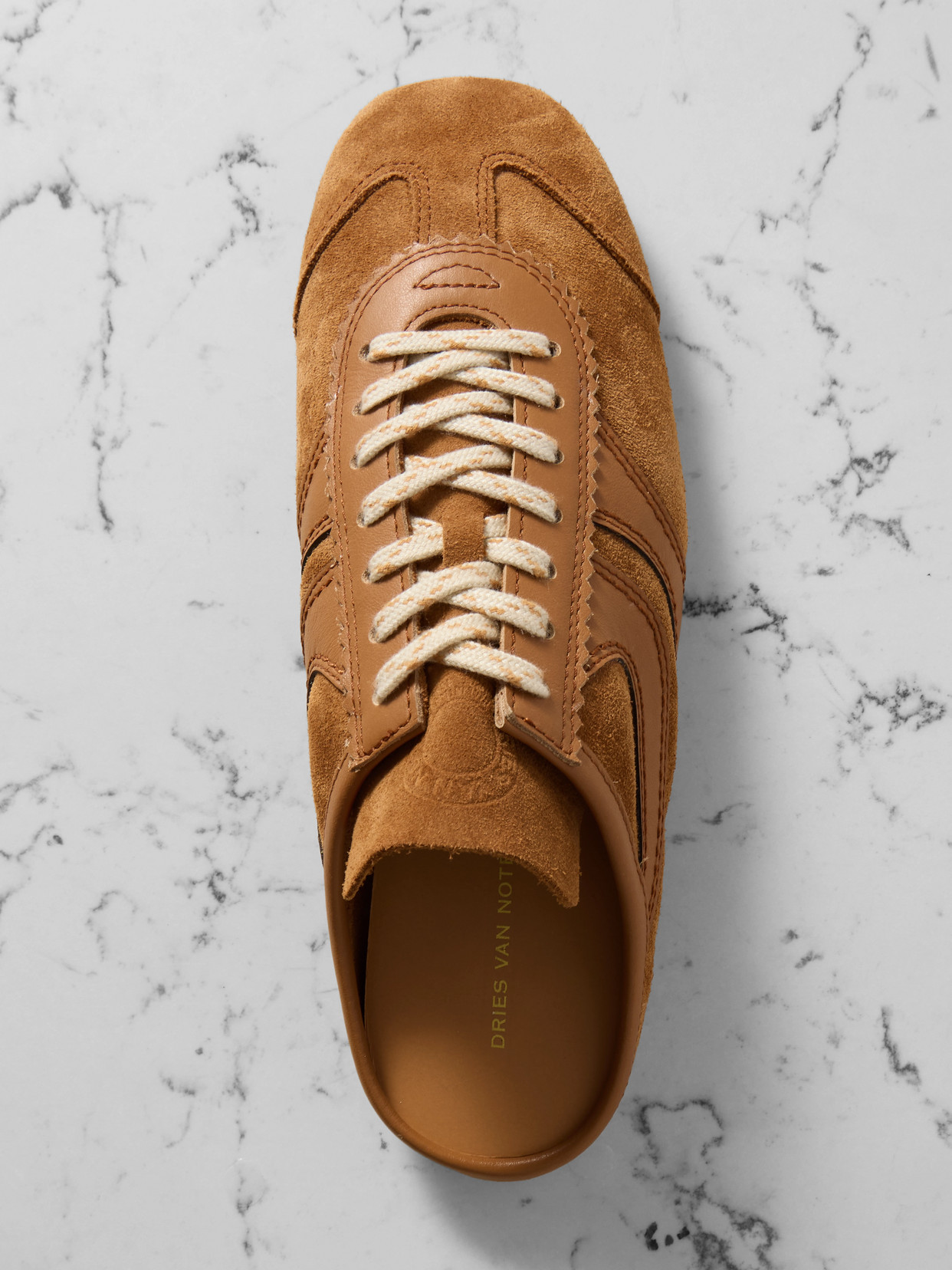 Dries Van Noten Suede Mules Rubber Sole Stitch Detailing In Brown