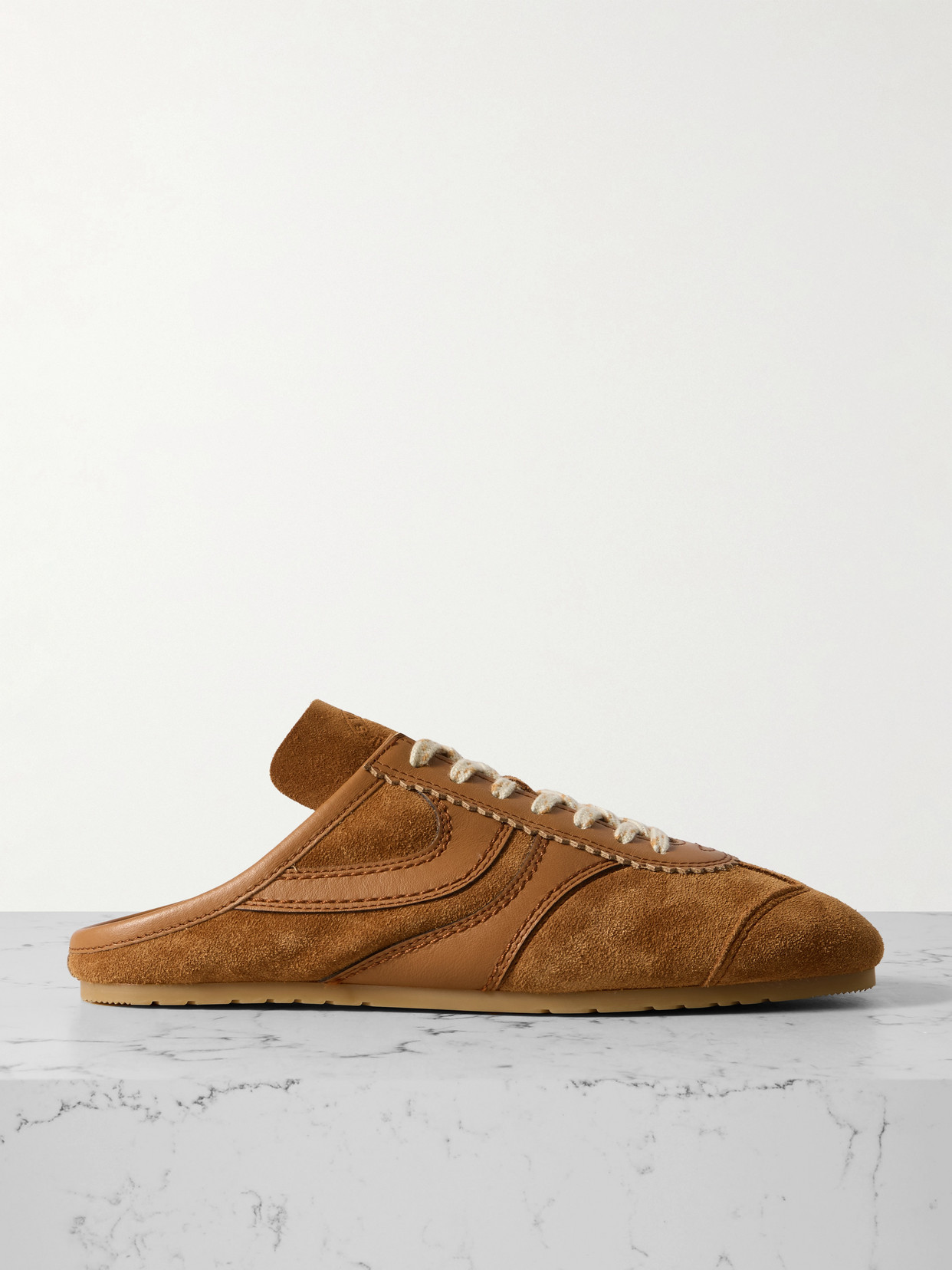 Dries Van Noten Suede Mules Rubber Sole Stitch Detailing In Brown
