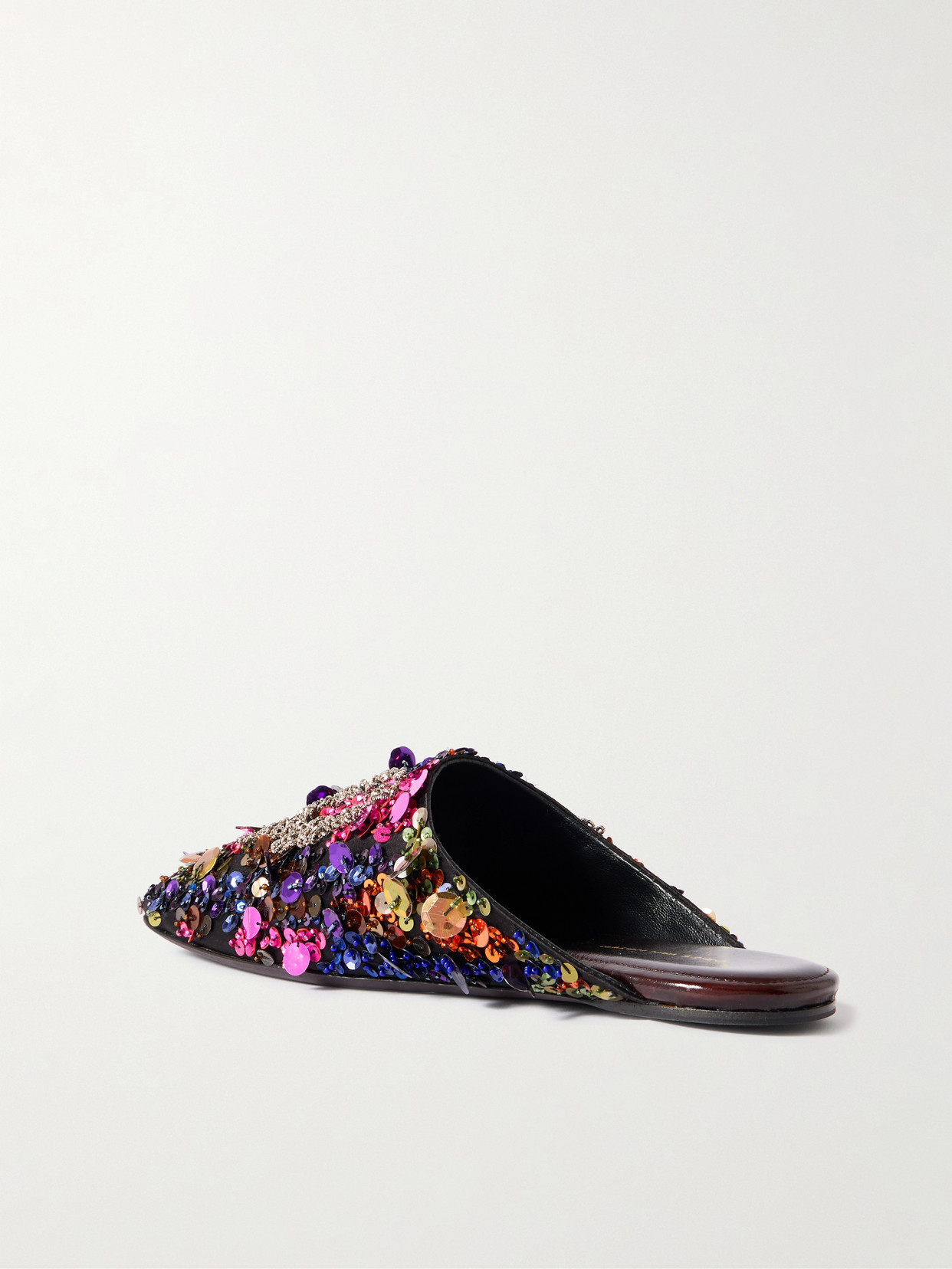 Embellished Satin-Crepe Slip-Ons