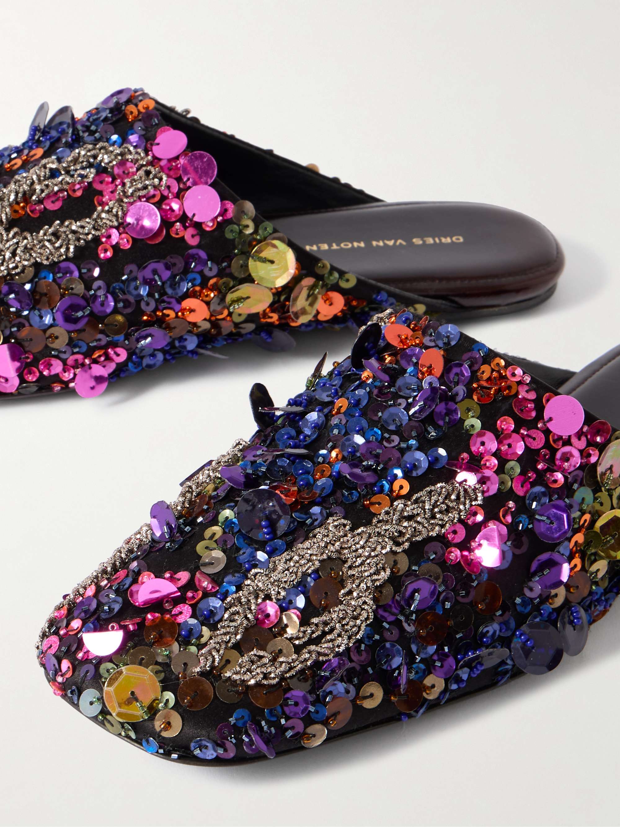 DRIES VAN NOTEN Embellished satin-crepe slip-ons | NET-A-PORTER