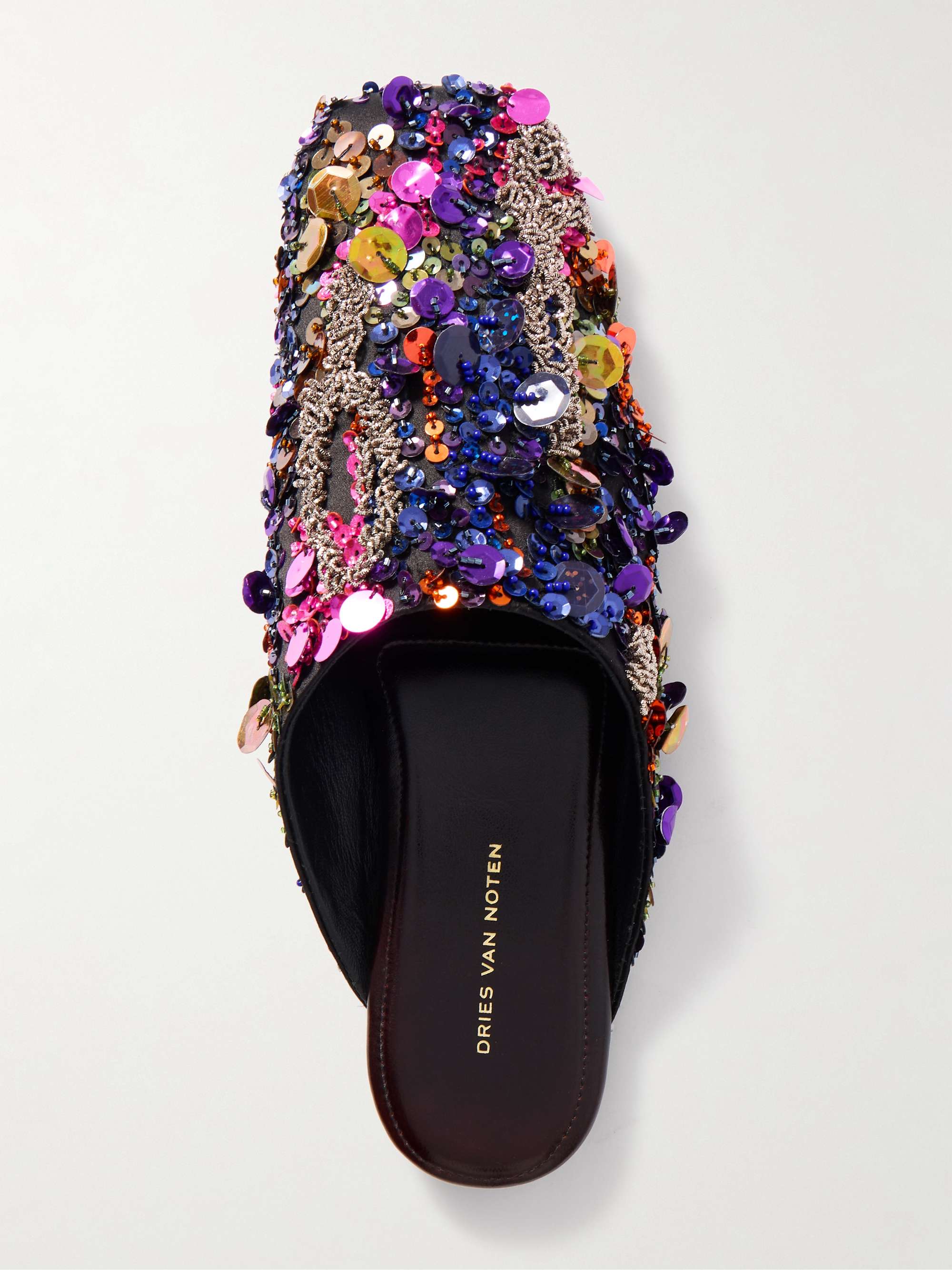 DRIES VAN NOTEN Embellished satin-crepe mules | NET-A-PORTER