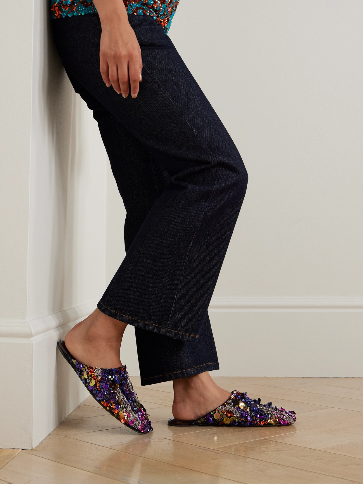 Embellished Satin-Crepe Slip-Ons