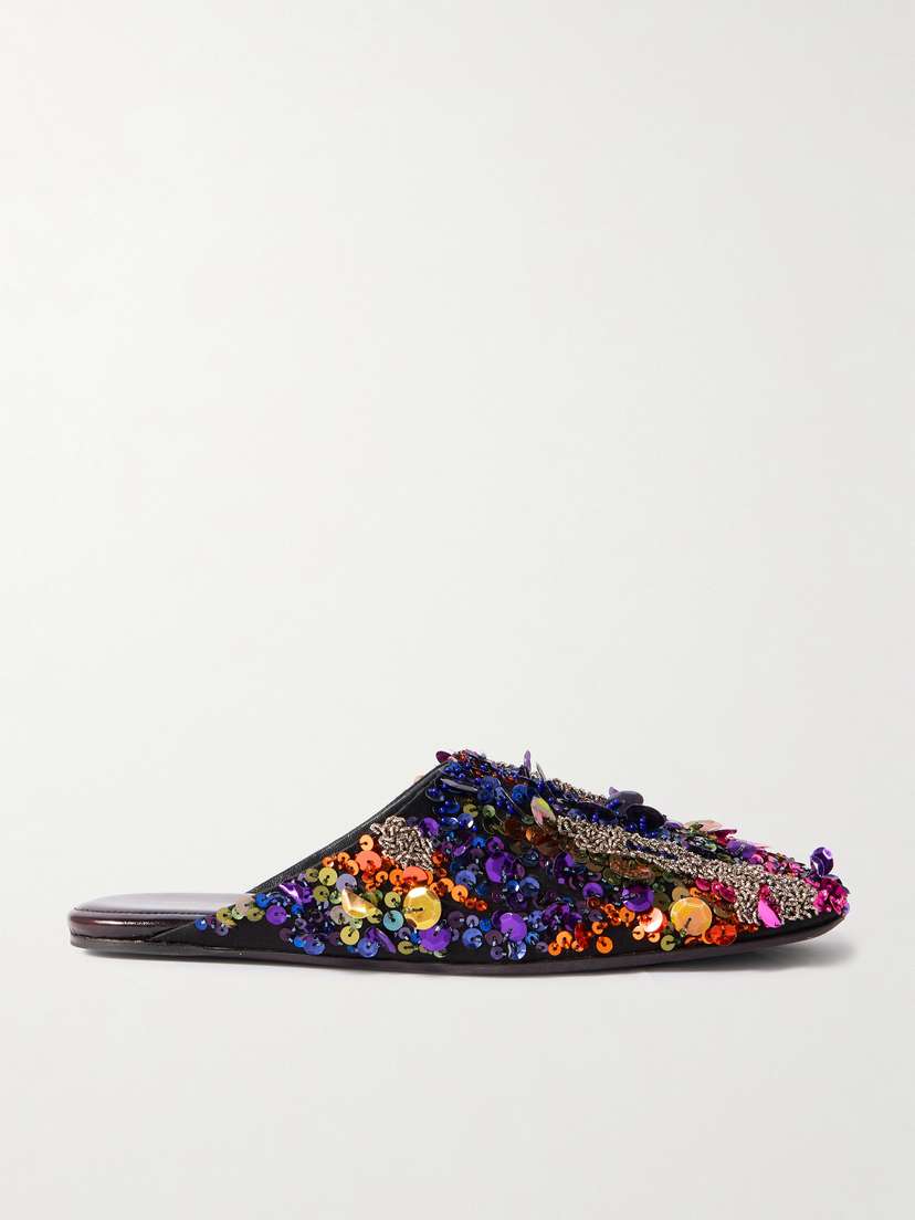 Dries Van Noten Embellished Satin-crepe Mules