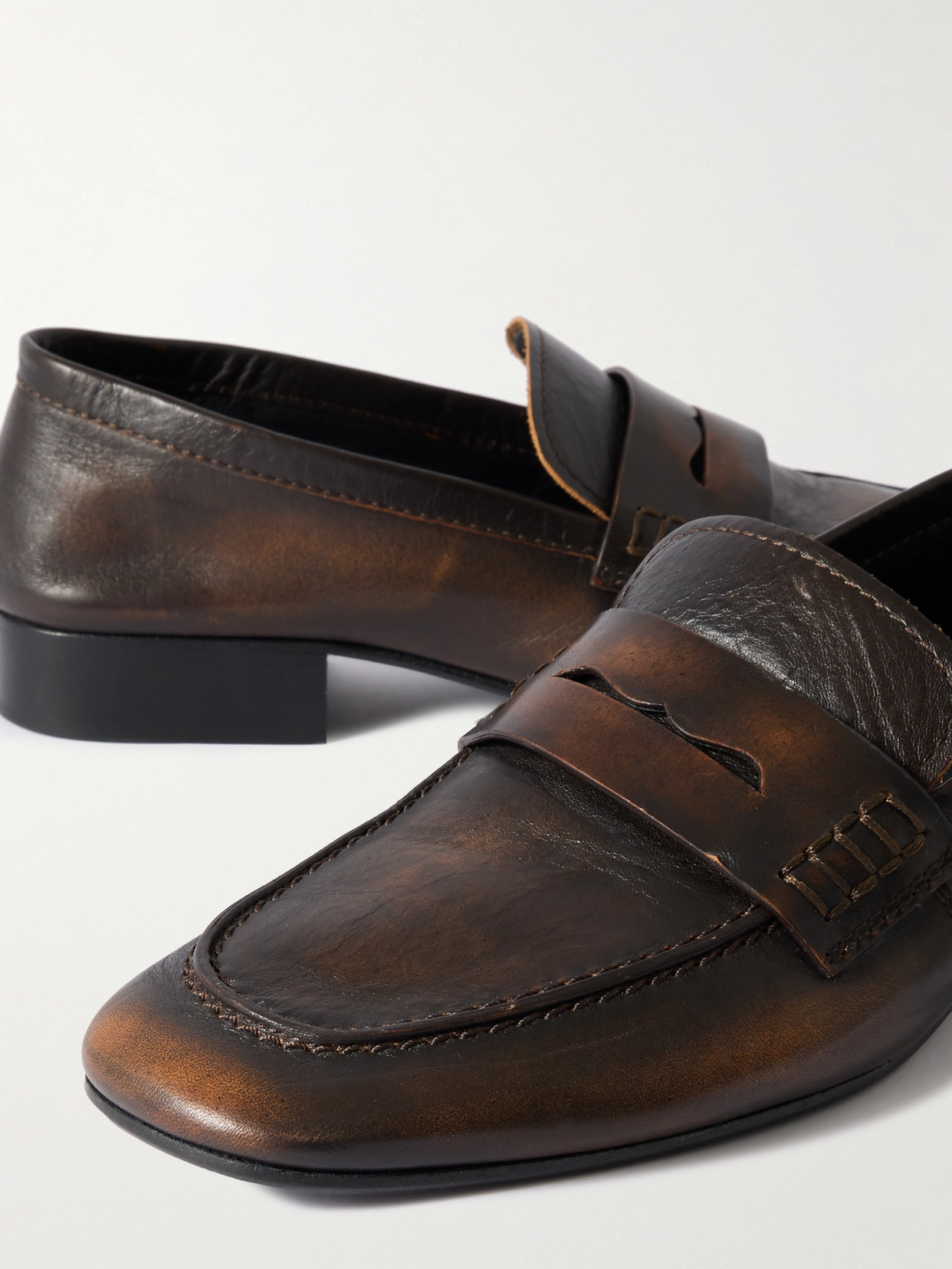 Glossed-Leather Penny Loafers