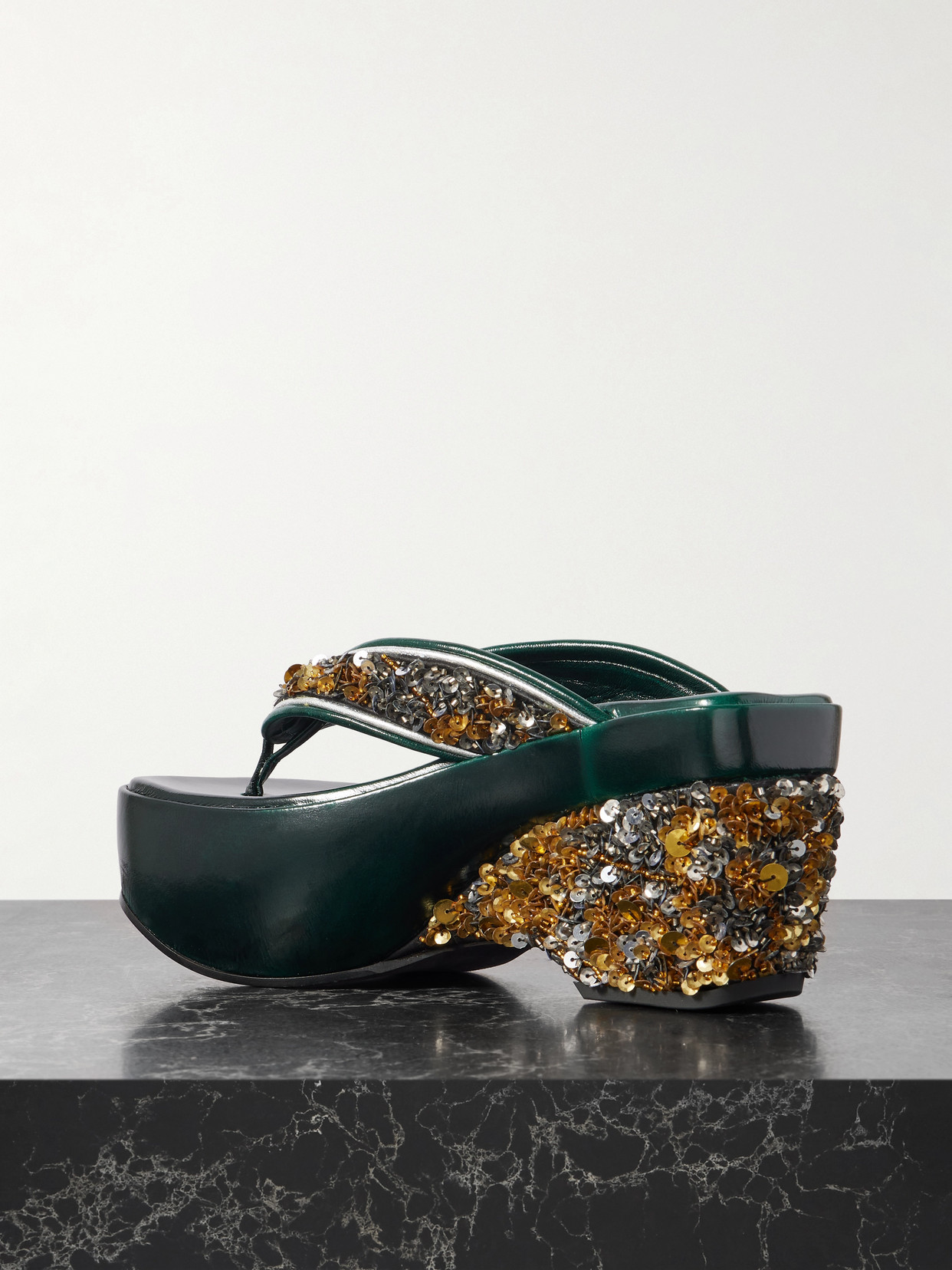 Dries Van Noten Embellished Satin-crepe Platform Sandals In Multi