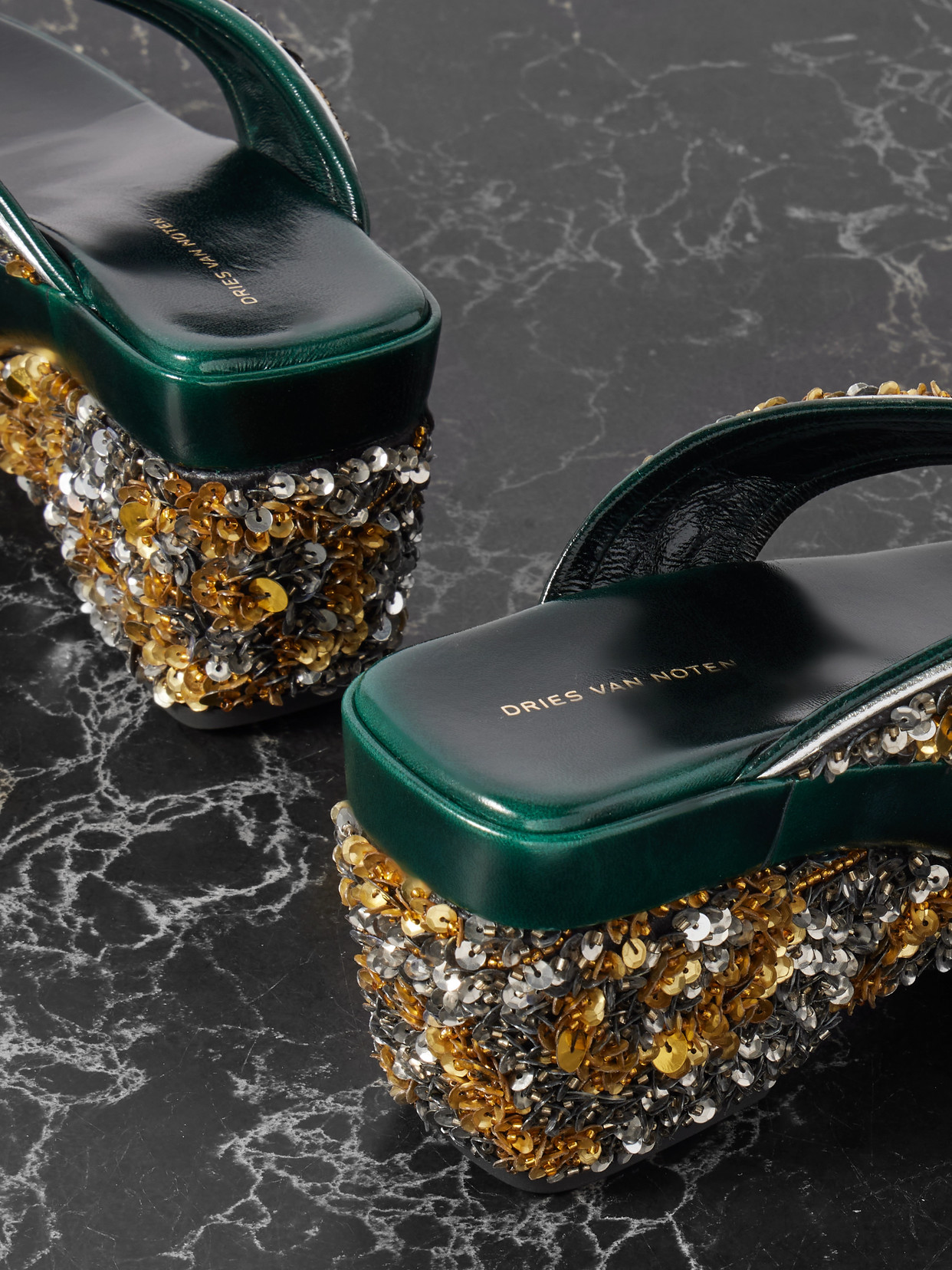 Dries Van Noten Embellished Satin-crepe Platform Sandals In Multi