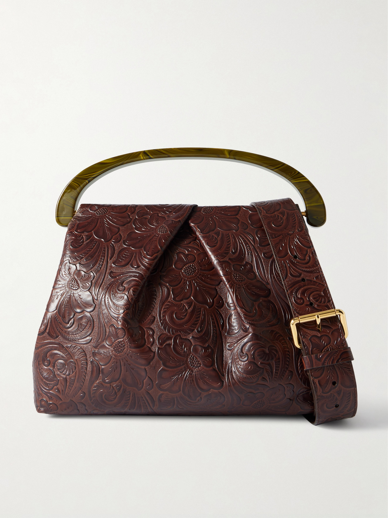 Dries Van Noten Embossed Leather Shoulder Bag In Brown