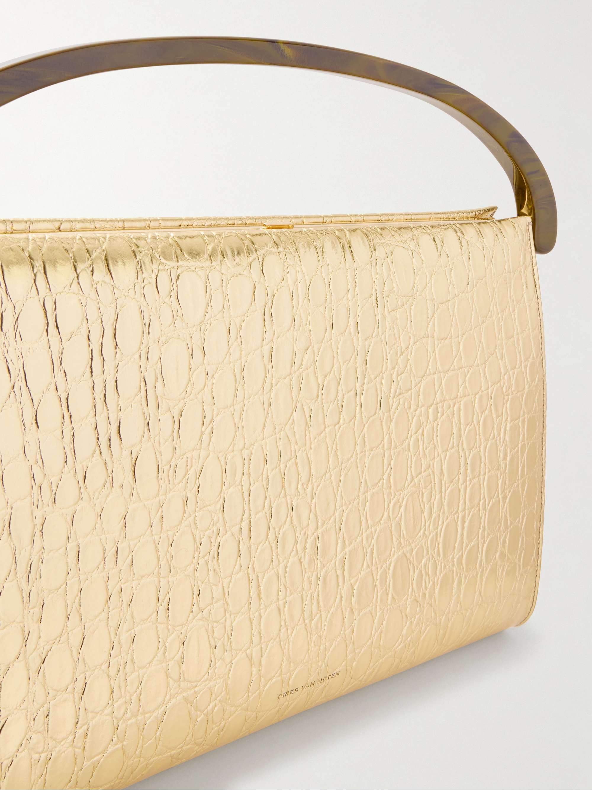 DRIES VAN NOTEN Metallic croc-effect leather shoulder bag | NET-A