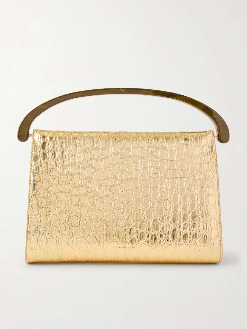 Dries Van Noten Metallic Croc-effect Leather Shoulder Bag