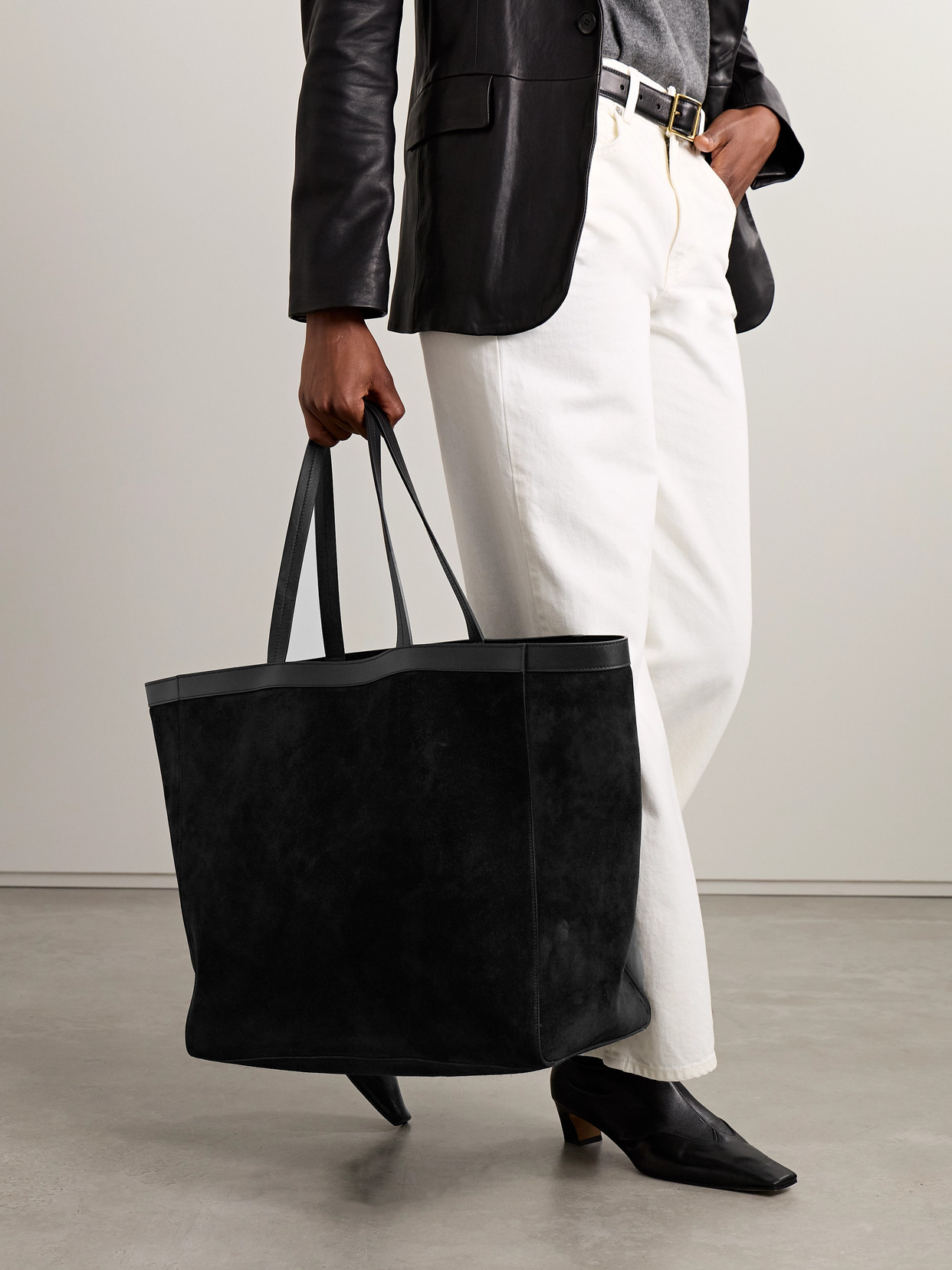 Loren Leather-Trimmed Suede Tote