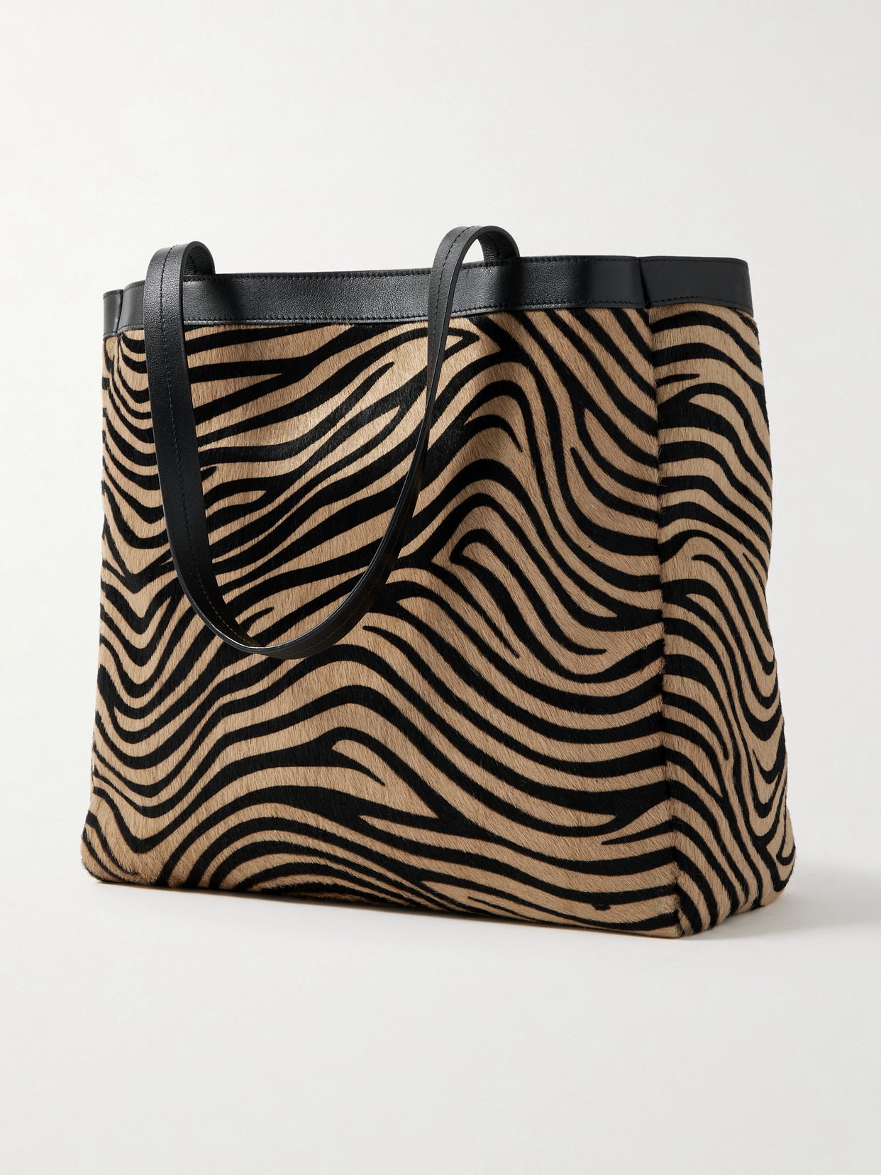 Loren Medium Textured-Leather Trimmed Zebra-Print Calf Hair Tote