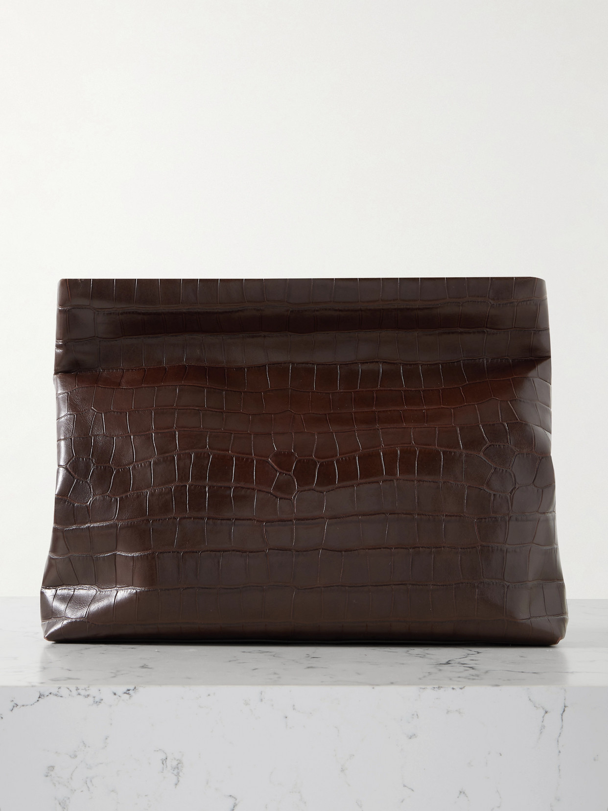 Nili Lotan Jerry Croc-effect Leather Clutch In Brown