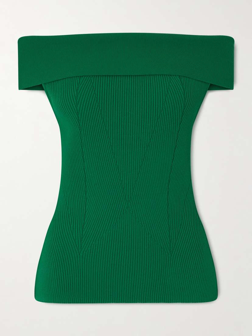 Givenchy Off-the-shoulder Paneled Ribbed-knit Top
