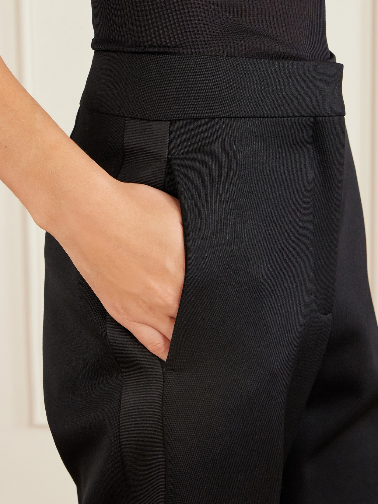 Givenchy Grosgrain-trimmed Wool Slim-fit Pants In Black