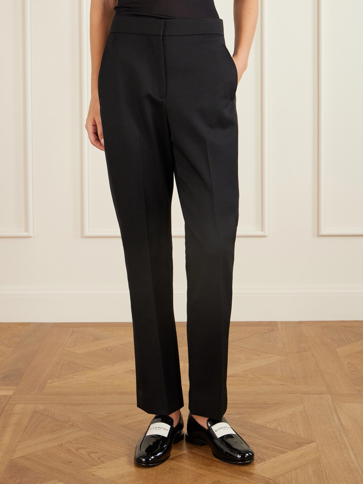 Givenchy Grosgrain-trimmed Wool Slim-fit Pants In Black
