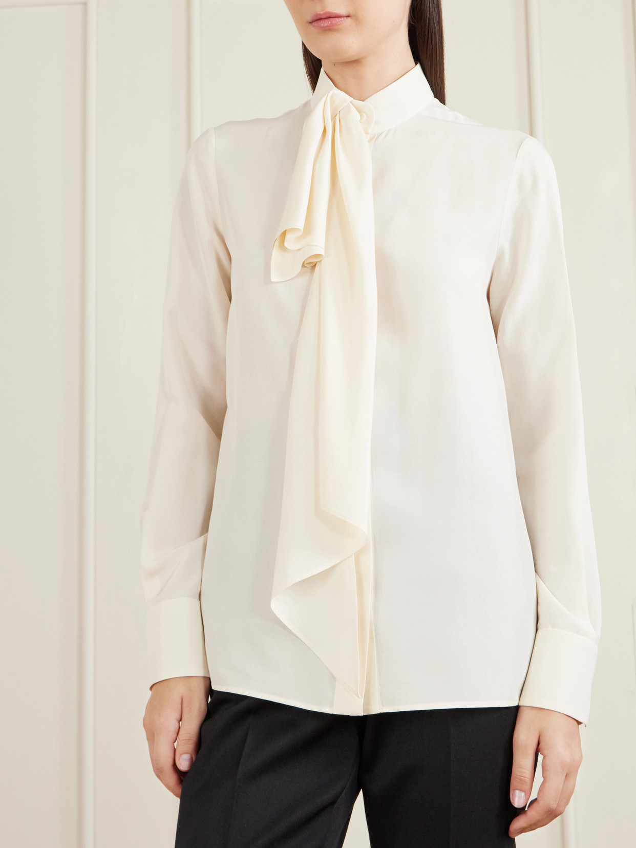 Givenchy Long Sleeve Blouse Draped Bow Detail In White