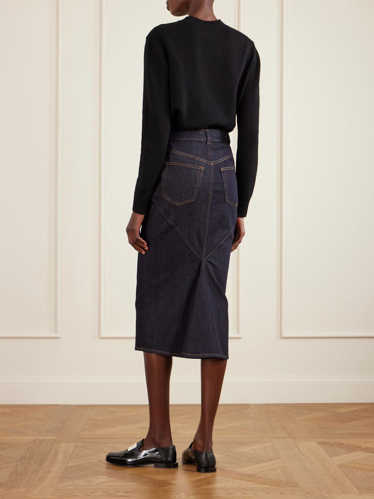 Paneled Denim Midi