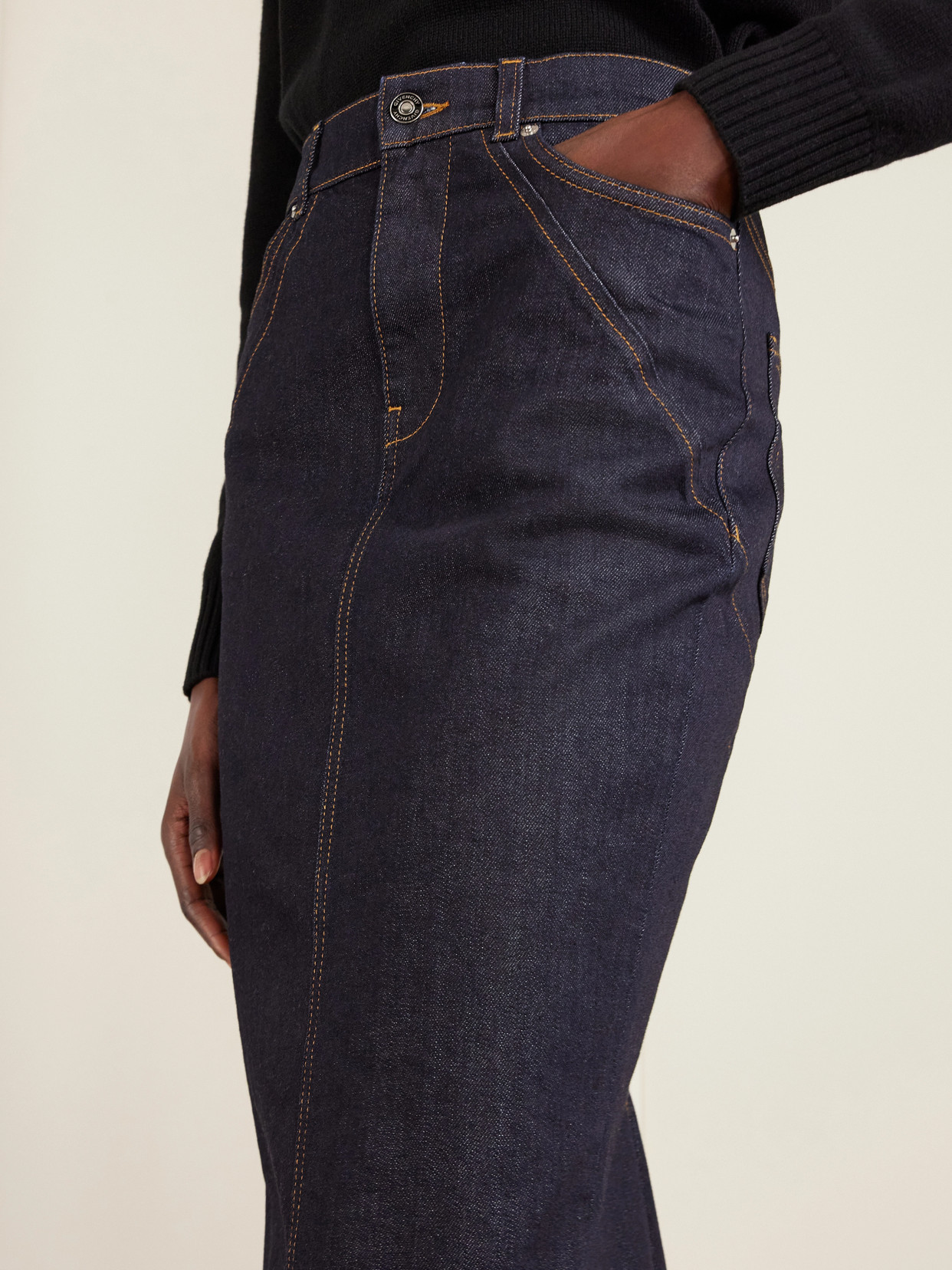 Paneled Denim Midi