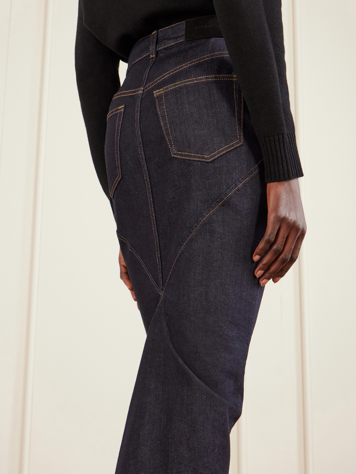 Paneled Denim Midi