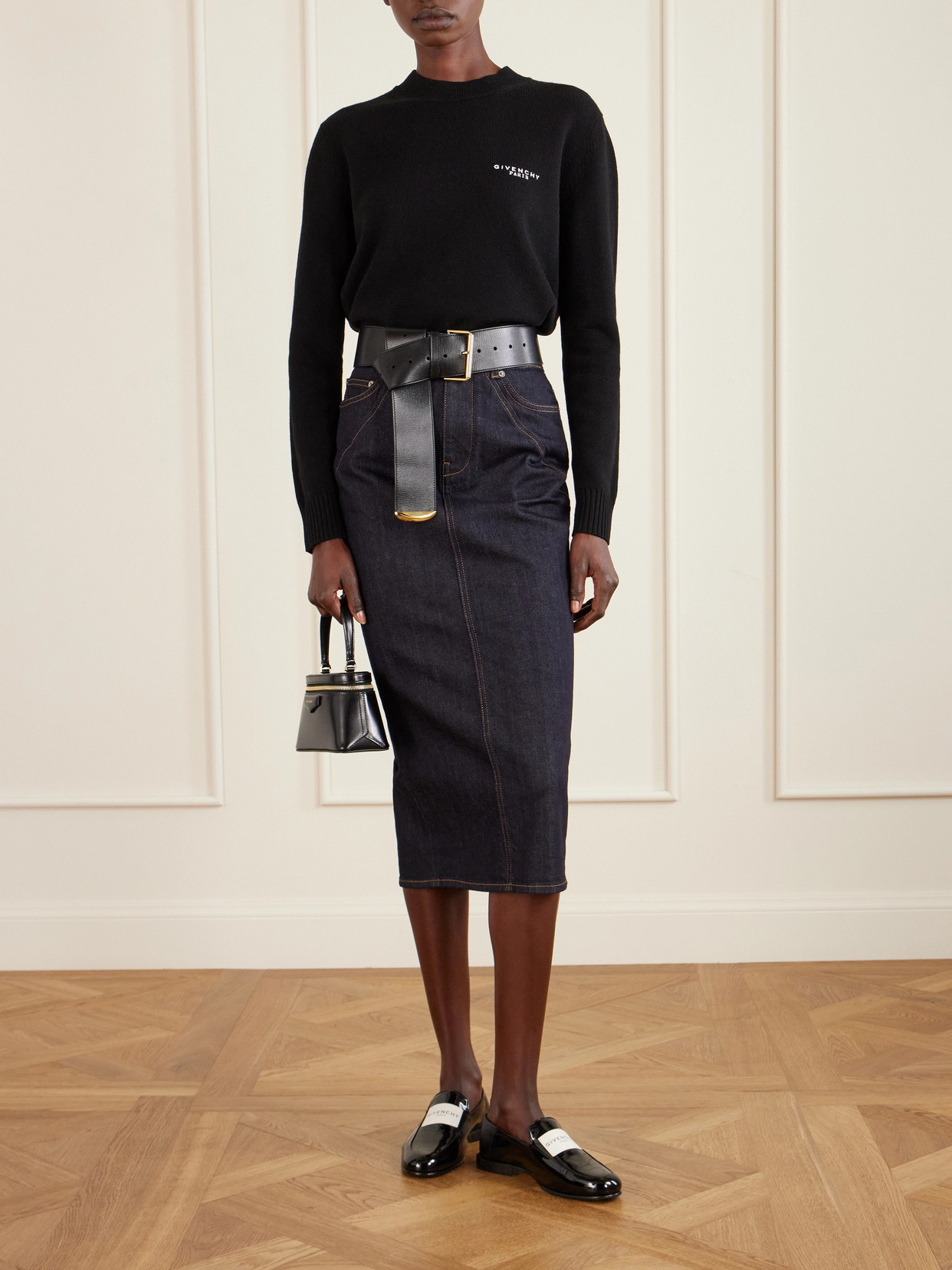 Paneled Denim Midi