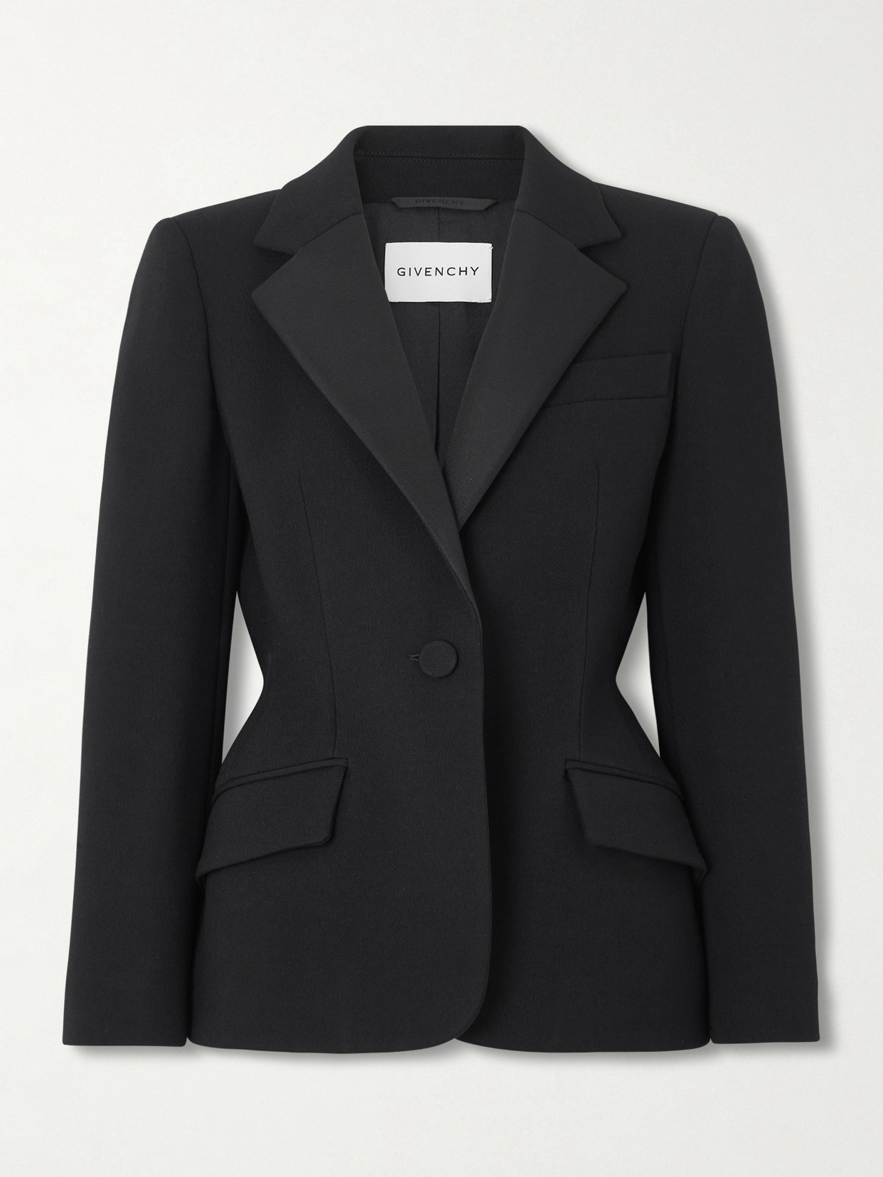 Givenchy Silk-blend Twill-trimmed Textured Wool-blend Blazer In Black