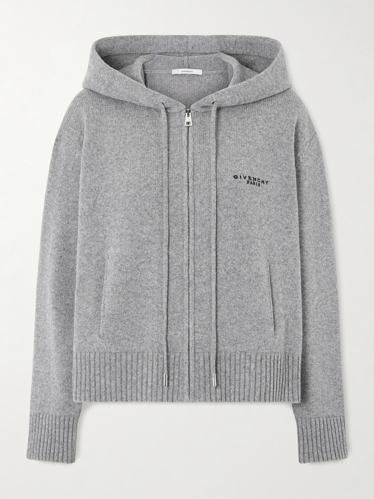 Givenchy Embroidered Wool And Cashmere-blend Zip-up Hooded Cardigan In Gray