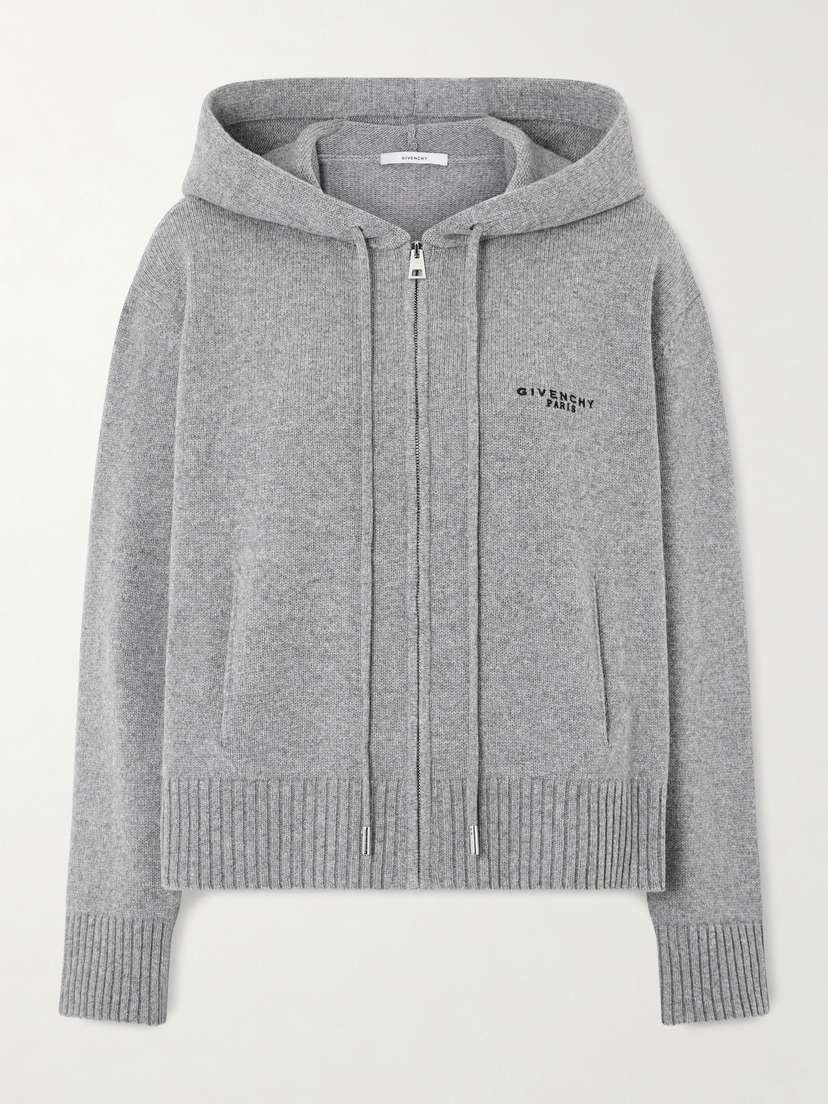 Givenchy Embroidered Wool And Cashmere-blend Zip-up Hooded Cardigan