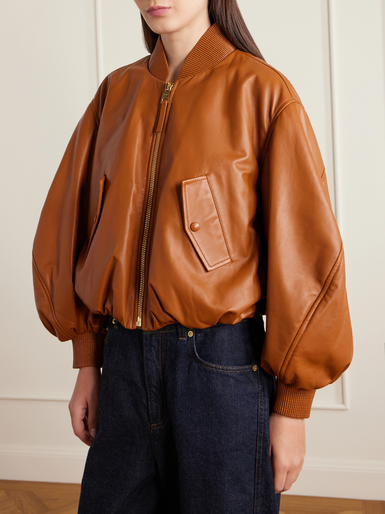 Givenchy Cropped Cocoon Bomber In Nappa Leather In Brown