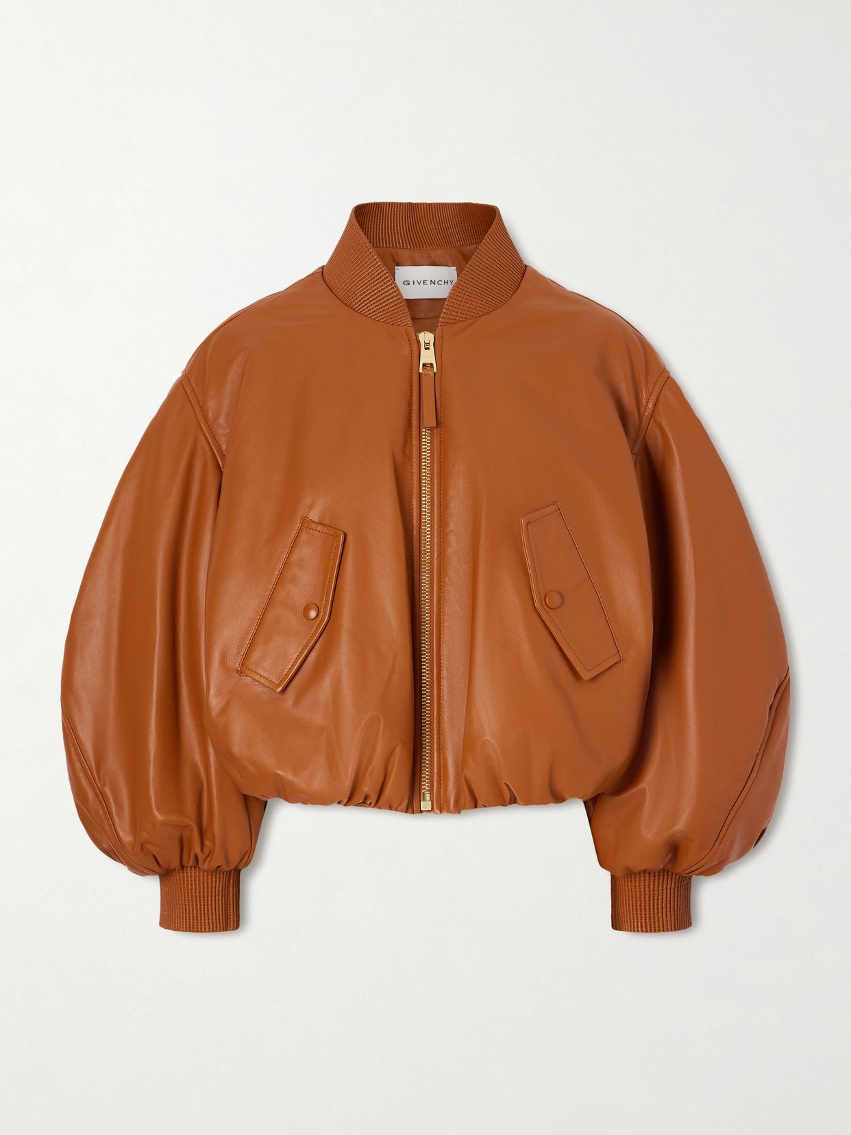 Padded leather bomber jacket