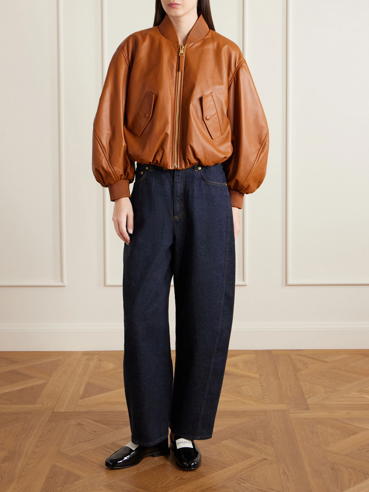 Givenchy Cropped Cocoon Bomber In Nappa Leather In Brown