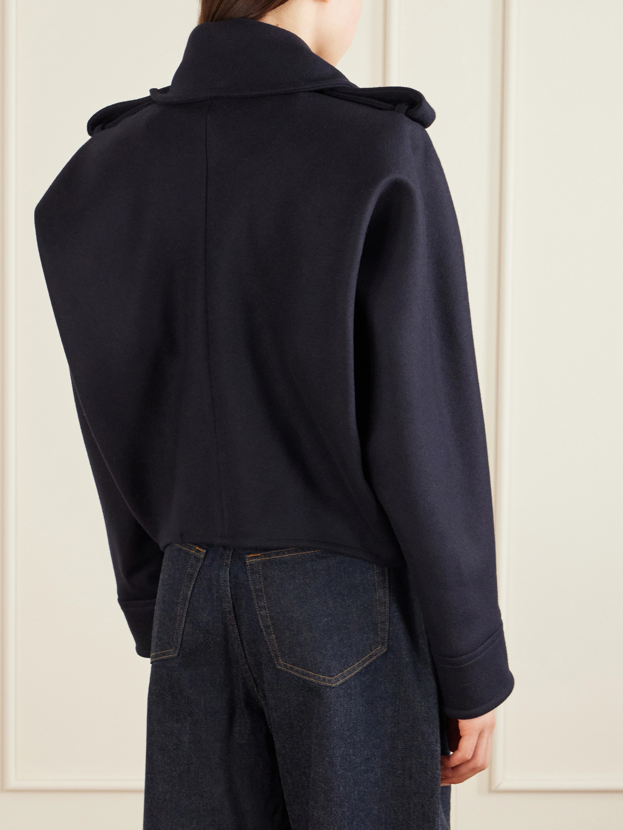 Double-Breasted Cropped Melton Wool-Twill Coat